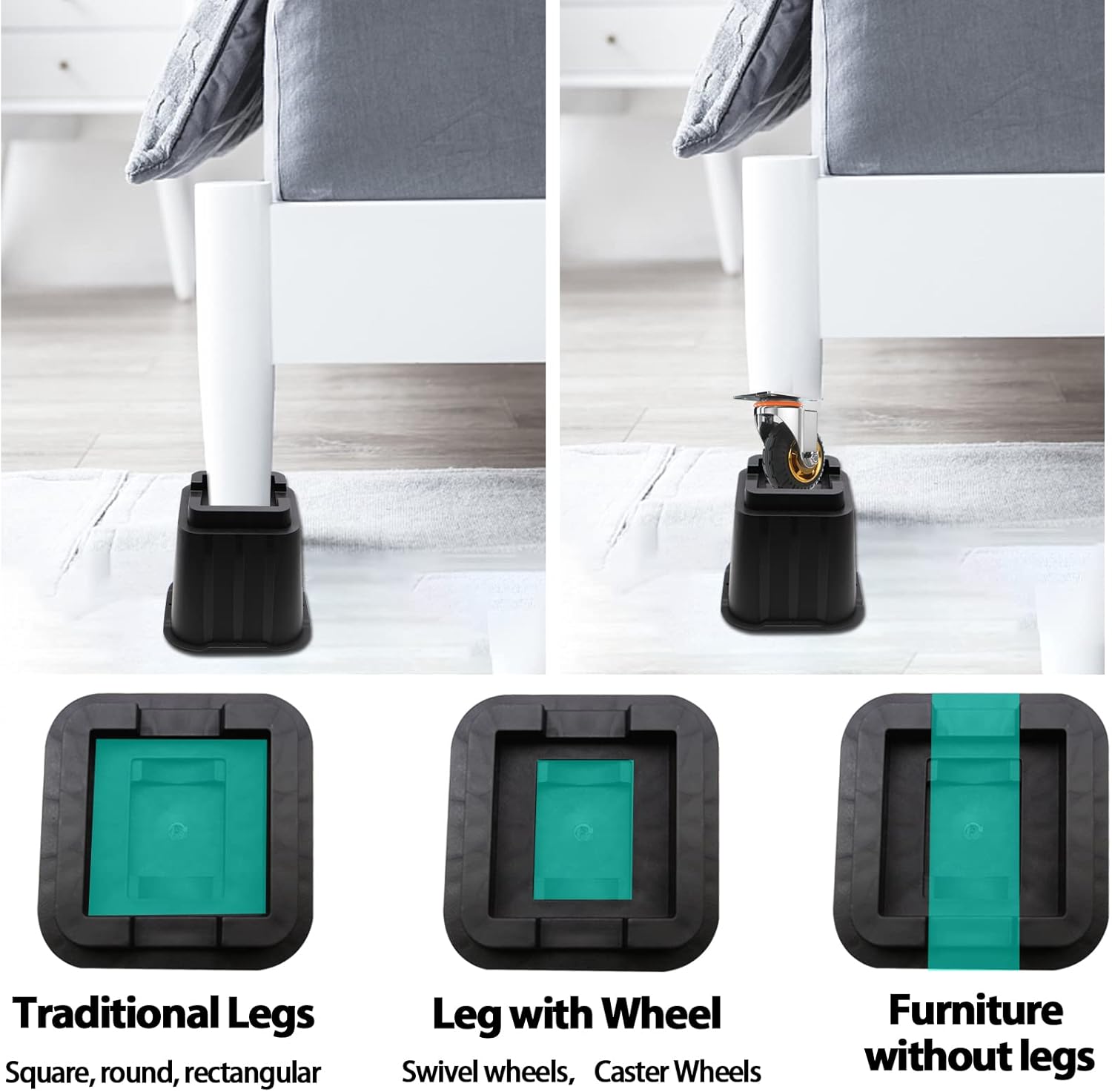 MYMULIKE Bed Risers 5 inch, Heavy Duty Bed Lifts Risers Support Up to 6000 Lbs for Sofa, Table, Couch, Chair or Desk (Set of 6, Black) - Image 3