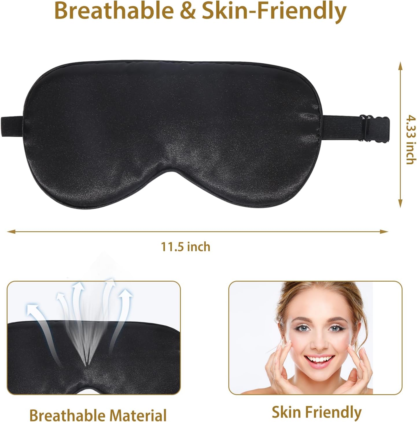 4 Pack Silk Sleep Mask - 100% Blackout, Zero Eye Pressure, Blindfold with Adjustable Strap, Super Soft Travel Eye Covers (Black, Pink, Blue, Purple) - Image 5