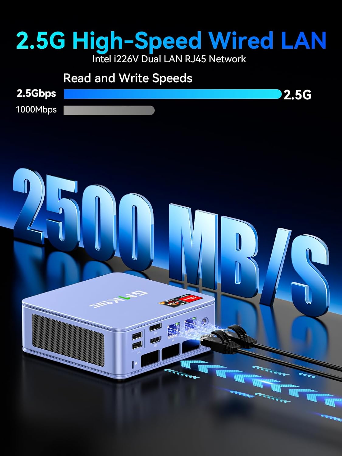 GMKtec M5 Ultra Gaming Mini PC Ryzen 7 7730U (Upgraded 7430U/ 5825U), 32GB RAM 512GB SSD Dual NIC LAN 2.5GbE Desktop Computers, Triple 4K Display, WiFi 6E, USB-C, BT 5.2, DP, HDMI 2.0 Blue - Image 8