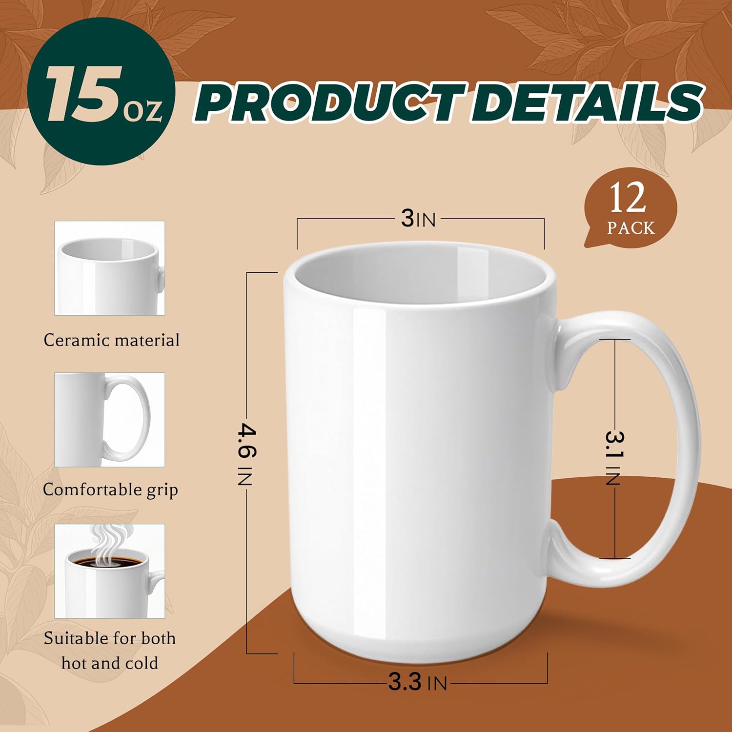Joyclub Graduation Gifts 12 Set Sublimation Mugs Blank 15 oz Coffee Mugs Bulk White Ceramic Cups with Handle Tazas Para Sublimar for Coffee Latte Tea Milk Soup DIY Gifts - Image 4