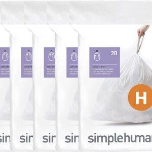 simplehuman Code H 100 Count Custom Fit Liners, Drawstring Kitchen Trash Bags, One-by-One Mess-Free Dispense, Extra Thick & Double Seamed, 50% PCR Plastic, 30-35 Liter / 8-9 Gallon, White