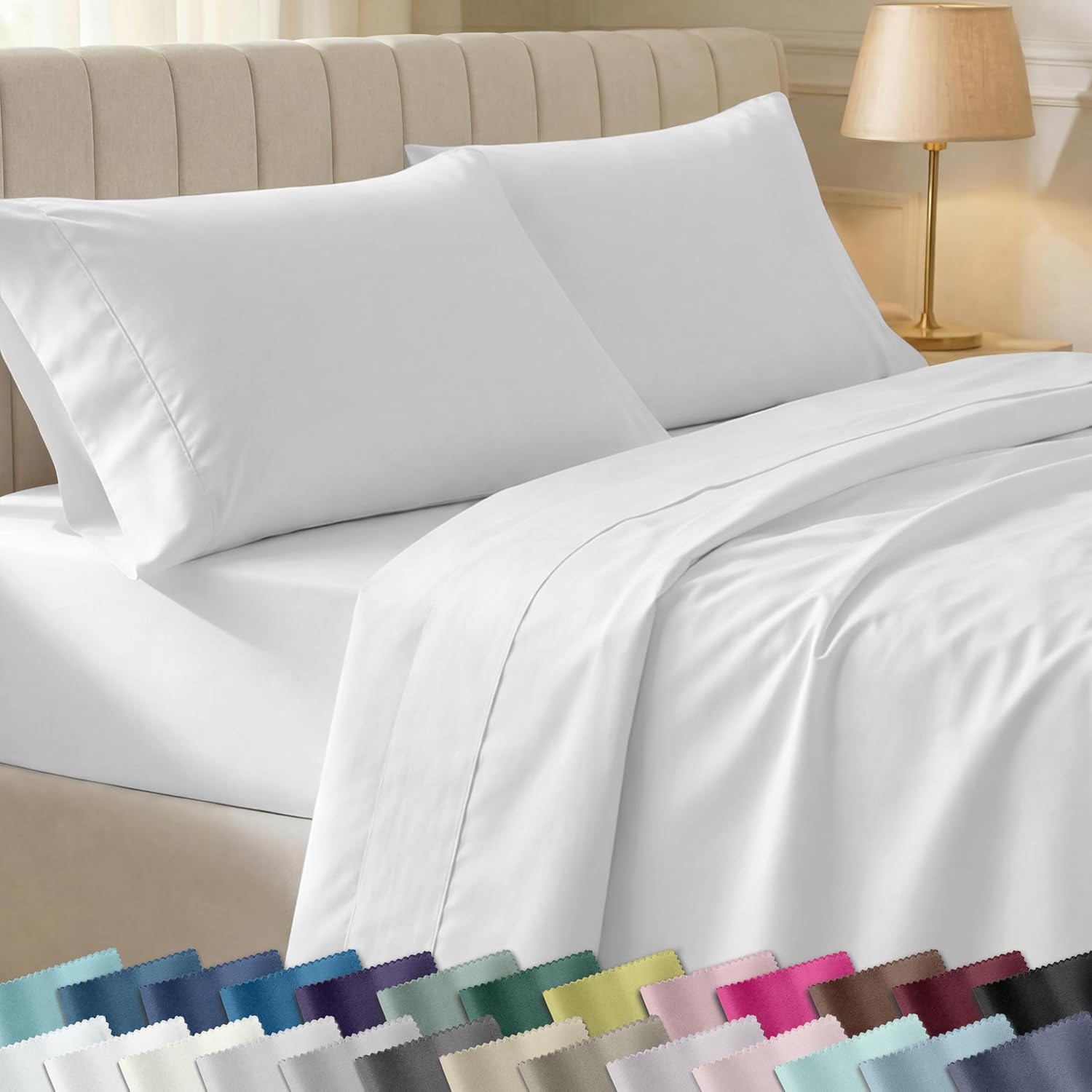 California Design Den Soft 100% Cotton Queen Size Bed Sheets Set, 400 TC Good Housekeeping Award Winner, Silky Sateen Weave with Deep Pockets, Long Staple Cotton Queen Bed Sheet Set - Antique White - Image 2