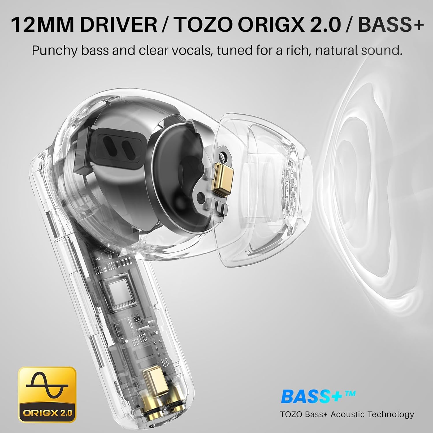 TOZO Hybrid Active Noise Cancelling Wireless Earbuds with 6 Mics AI Clear Call Ear Buds 68H Playtime with LED Display 32 Preset EQs via APP Bluetooth 5.3 IPX8 Waterproof in Ear Headphones - Image 2