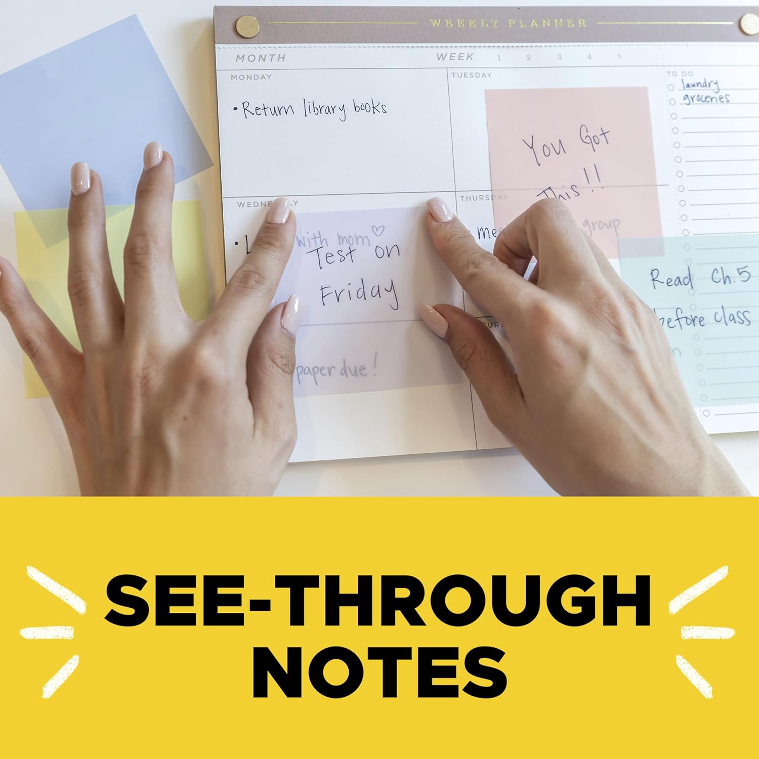 Post-it Transparent Notes, 2.8 in. x 2.8 in., Pastel Sticky Notes, School Supplies, Office Products, Great for Studying, 2 Pads - Image 4