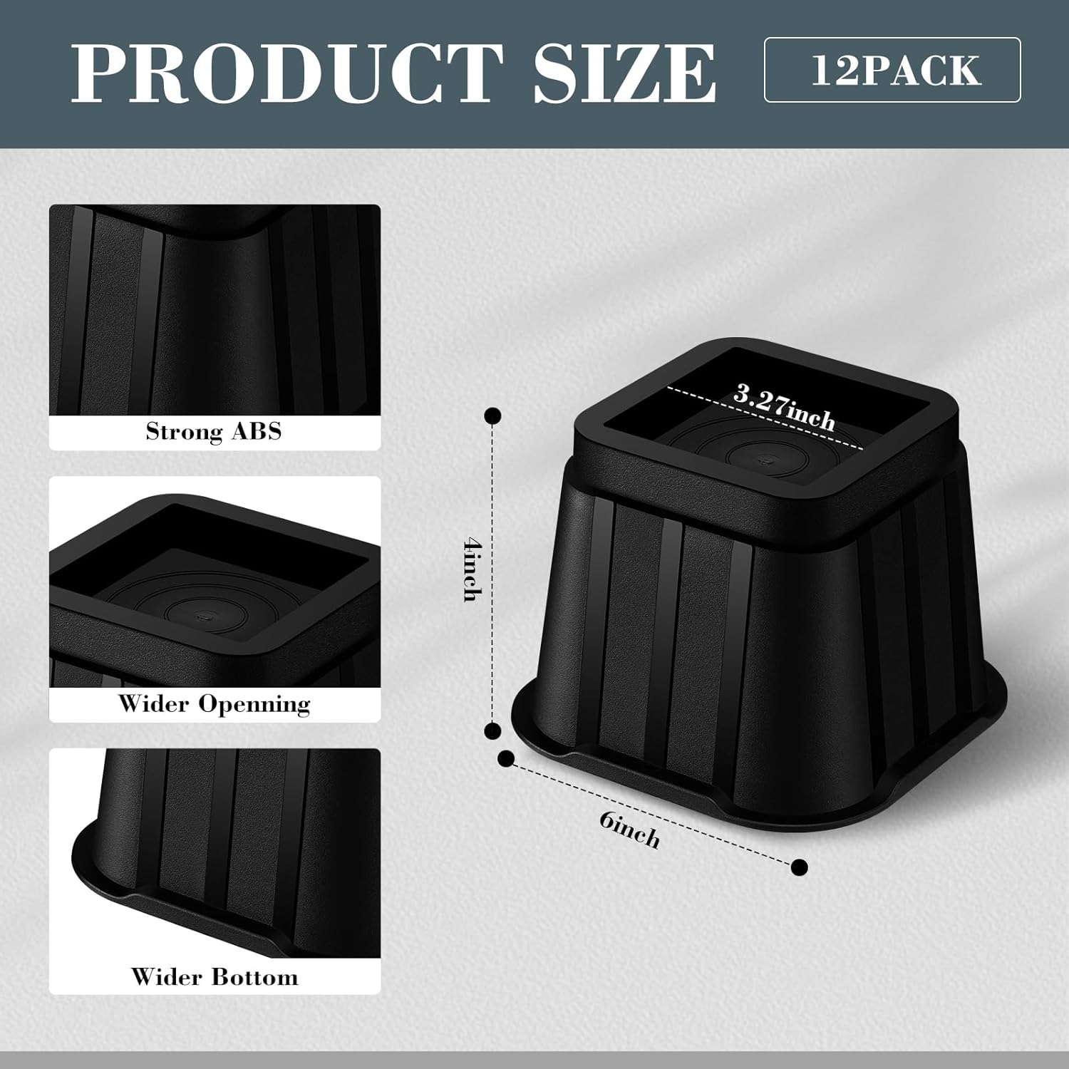 Ecally 12 Pack 4 Inch Square Furniture Risers Adjustable Bed Risers Heavy Duty Bed Lifters Bed Raising Blocks Black Bed Stilts Bed Elevators for Mattress Table Leg Desk Chair Couch Sofa Dorm - Image 3