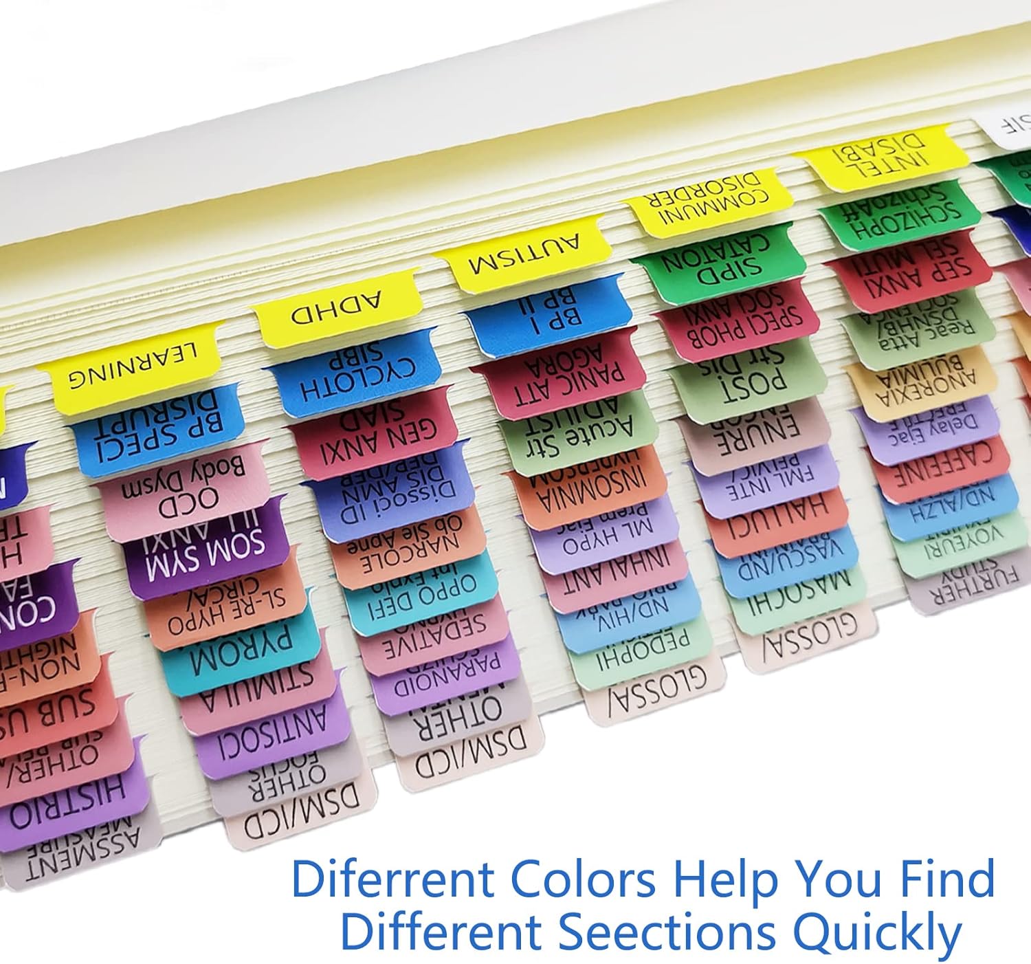 Index Tabs for DSM-5, Color-Coded DSM-5 Tabs, Laminated for Protection, 80 Tab in Total, 11 Blank Tabs, with Alignment Guide and Bookmark, Easy to Apply and Remove - Image 3