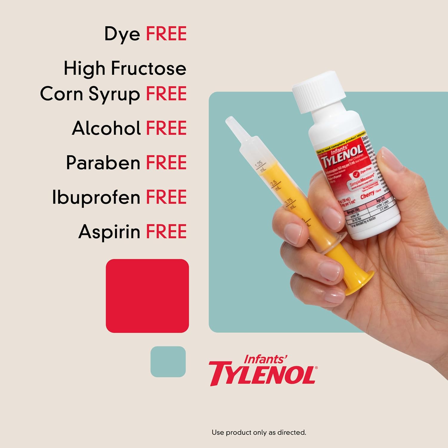 Infants' Tylenol Oral Suspension Liquid Medicine with Acetaminophen, Baby Fever Reducer & Pain Reliever for Minor Aches & Pains, Sore Throat, Headache & Teething Pain, Dye-Free Cherry, 1 fl. oz - Image 4