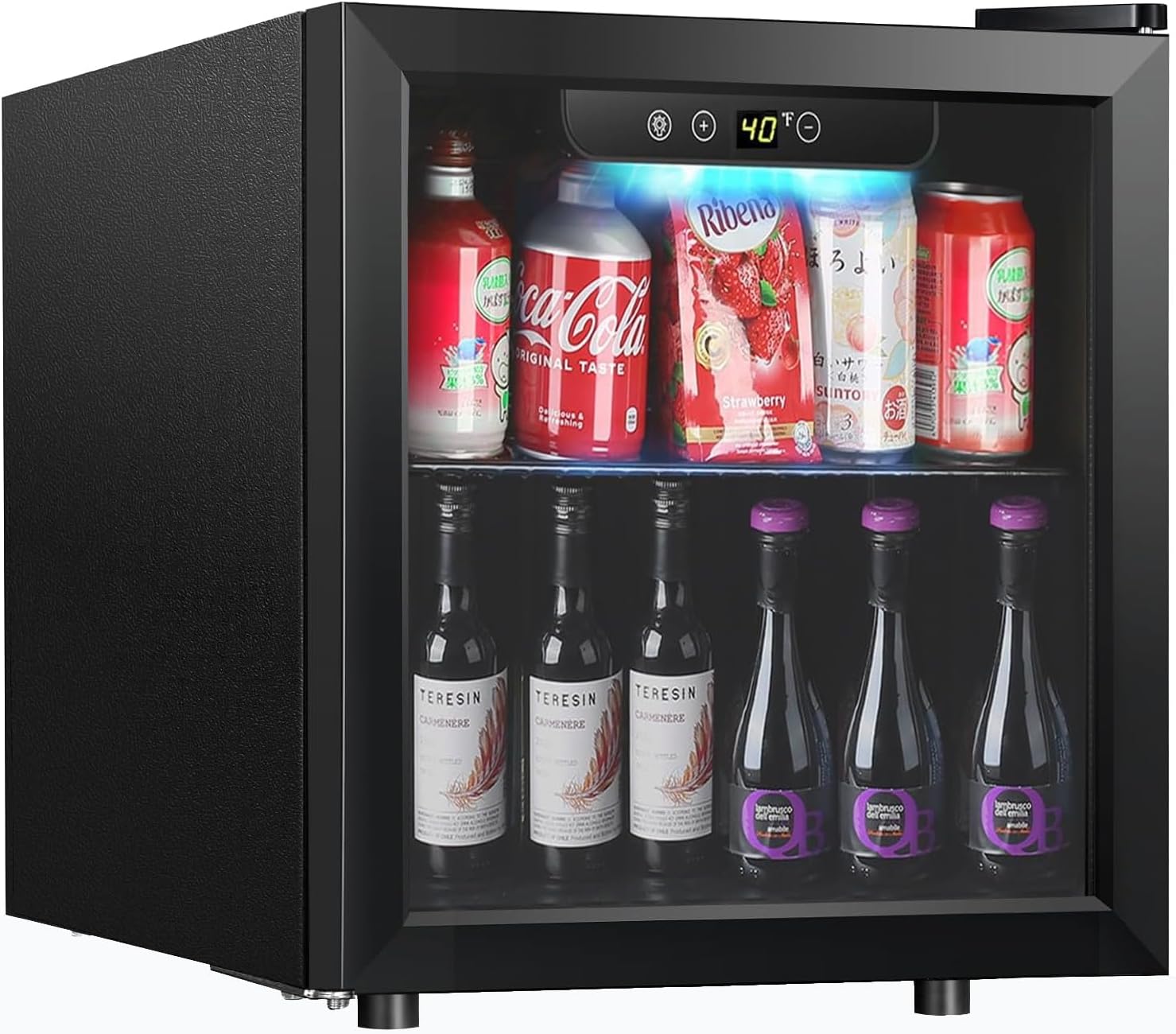 Kndko Mini Beverage Refrigerator - 48 Can Mini Fridge with Digital Temperature Control, LED Light, Reversible Door, Perfect for Home, Office, Bar, and Game Room - 1.3 Cu.Ft, Black - Image 2