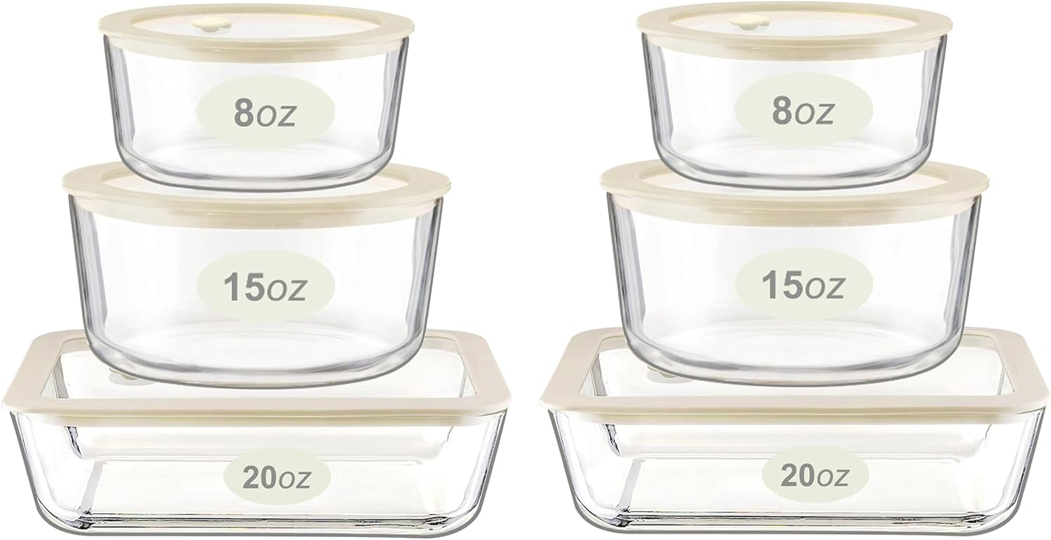 Urban Green Glass Food Container Set with Glass Lid, 6 Pack, Food Storage Containers Set, Airtight, LeakProof, Micowave Safe, 100% Plastic Free, Meal Prep Containers (White Color) - Image 2