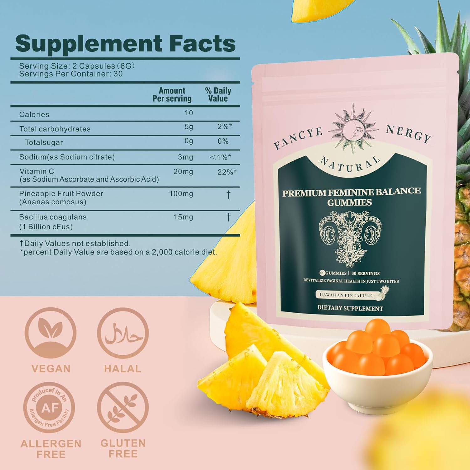 Vaginal Probiotics for Women – Premium Feminine Balance Gummies for Women, Hawaiian Pineapple Flavor, Support Healthy Odor and Vaginal Flora, pH Balance, Digestive Health & Immune Support, Vegan, 60 C - Image 3