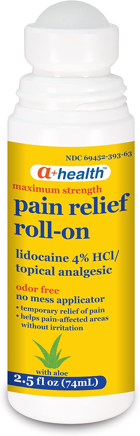 A+Health Pain Relief Roll-On Liquid, Lidocaine 4%, Odor Free, Maximum Strength Pain + Itch Relief with Aloe, Made in USA, 2.5 fl Ounces - Image 3