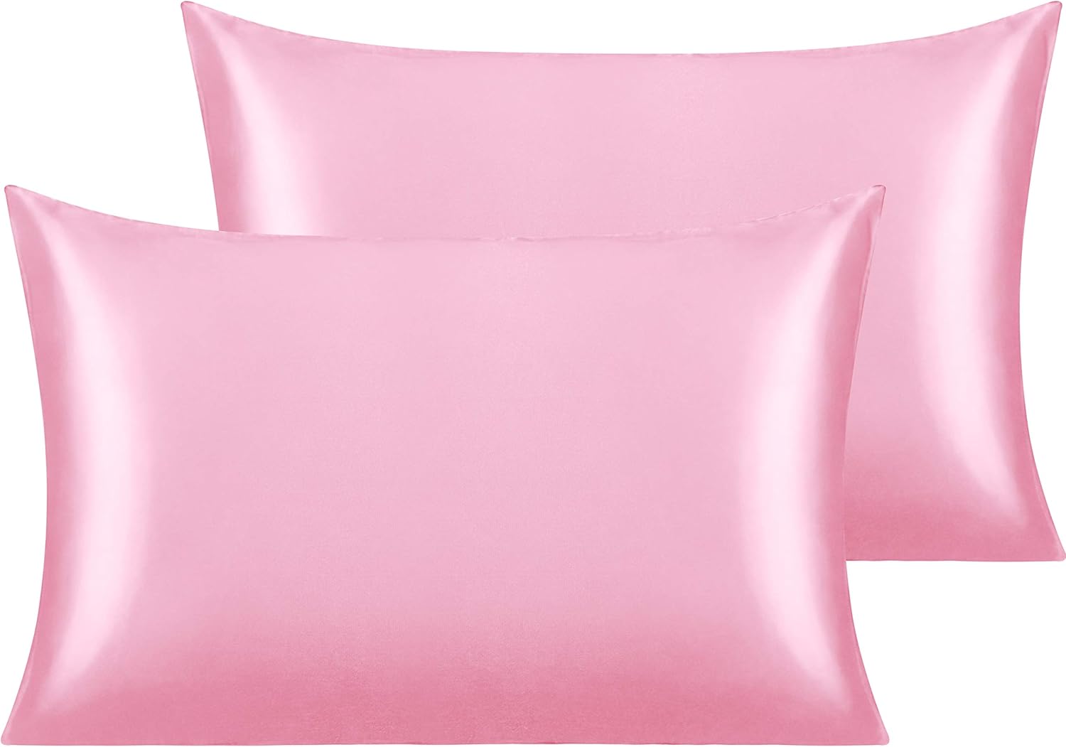 NTBAY 2 Pack Satin Standard Pillowcases for Hair and Skin, Luxurious and Silky Pillow Cases with Envelope Closure, 20x26 Inches, Pink - Image 2
