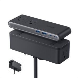 Anker Nano Power Strip, Desk Clamp with 1500J Surge Protector, 5ft Extension Cord, 70W Max Gaming Desk Accessories, 6 AC, 2 USB A, 2 USB C, Home Office Essentials, Fit 0.6~1.8” Tabletop Edge