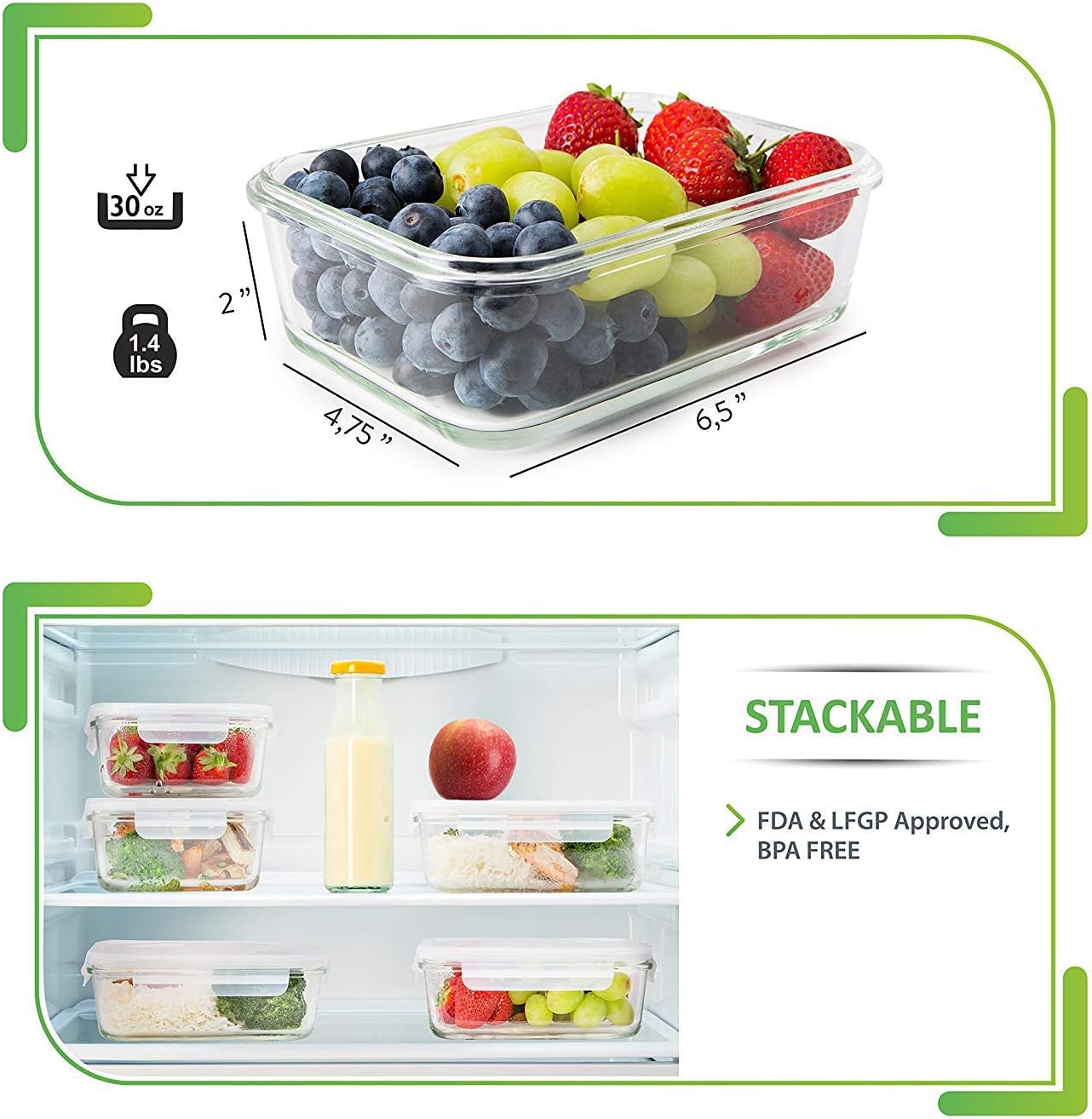 PrepNaturals 5 Pack 30 Oz Glass Meal Prep Containers - Dishwasher Microwave Freezer Oven Safe - Glass Storage Containers with Lids (Multi-Compartment) - Image 7