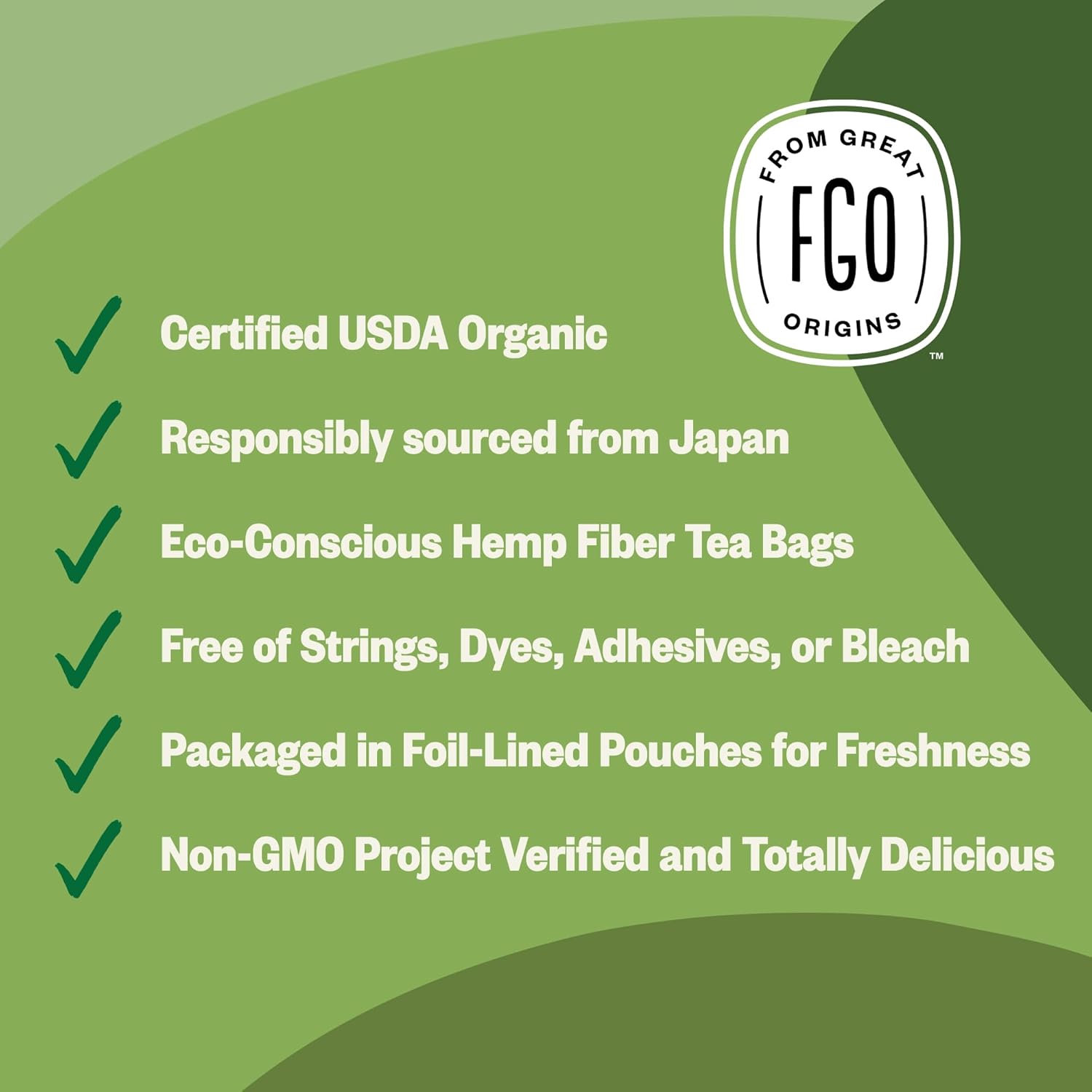 FGO Organic Japanese Matcha + Green Tea, 100 Count, Eco-Conscious Tea Bags, Resealable Bag, Packaging May Vary (Pack of 1) - Image 7