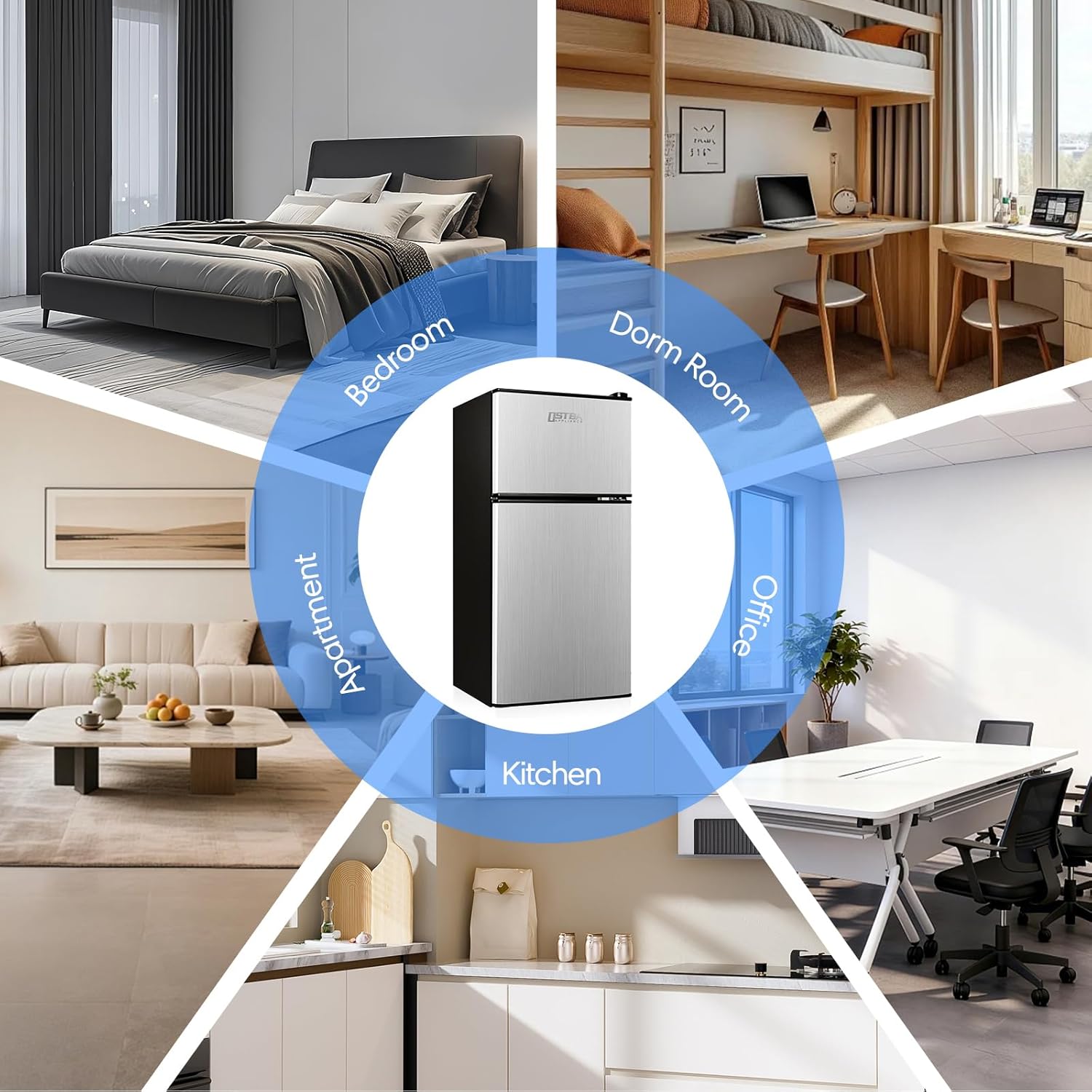 OSTBA Mini Fridge with Freezer - 3.2 Cu.ft 2-Door Upright Freezer, Compact Refrigerator with 2 Removable Shelves 7 Level Adjustable Thermostat, Removable Shelves for Bedroom Office Apartment, Silver - Image 9