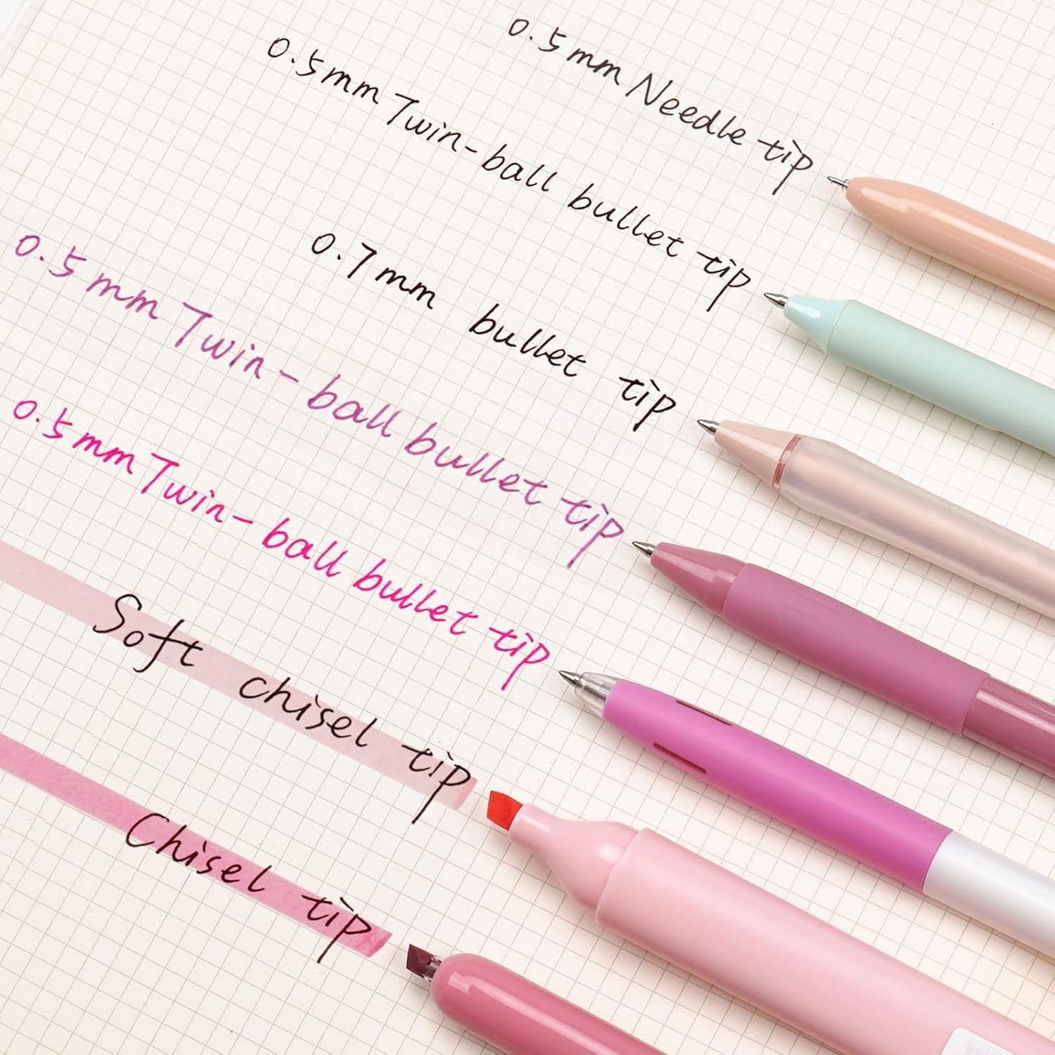 WRITECH Gel Pens Journaling Highlighters: Journal Set Aesthetic Assorted Pastel Color Ink 0.5mm Fine Point Retractable 0.7mm Black Pen Smooth Writing Drawing No Bleed 7ct (Pink) - Image 4