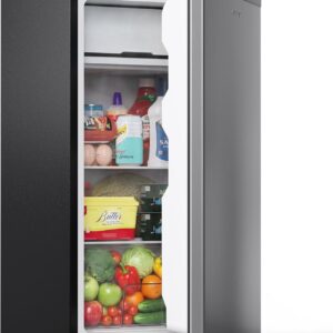 Upstreman 3.2 Cu.Ft Mini Fridge with Freezer, Single Door Compact Refrigerator, Adjustable Thermostat, Small Refrigerator for Dorm, Bedroom, Office, Stainless Steel-SR321
