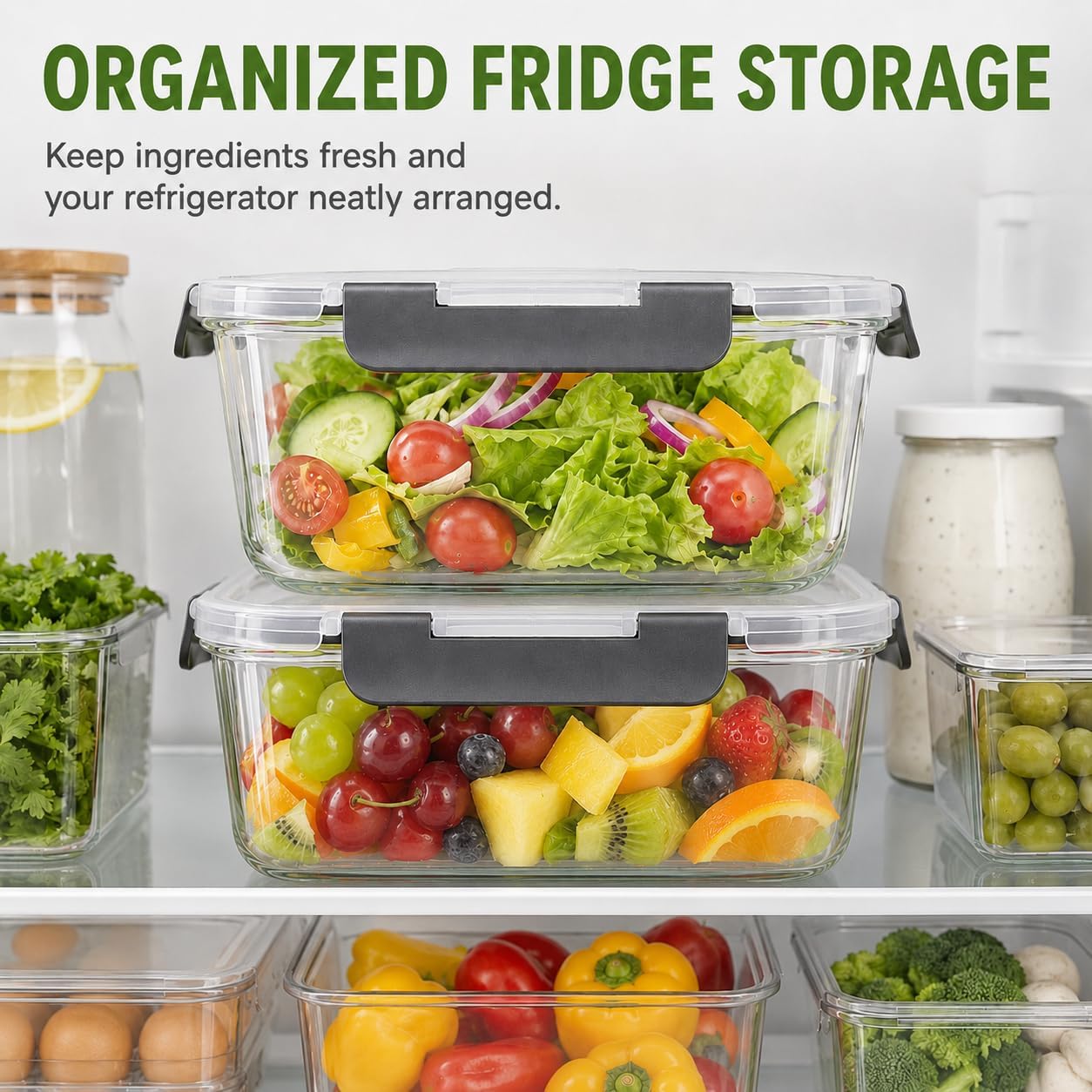 2 Pack Large Glass Food Storage Containers with Lids 85oz/10.5cup Big Airtight Storage Containers for Rotisserie Chicken Meal Prep Leftovers, BPA Free & Leak Proof, Microwave, Oven Safe (gray) - Image 8