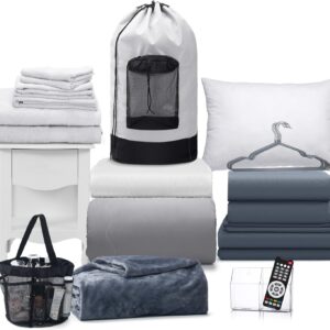 29 Pcs College Dorm Twin XL Bedding Bundle Comforter College Essentials for Guys Dorm Bedding Bathroom and Storage Supplies for School Essentials(Grey)
