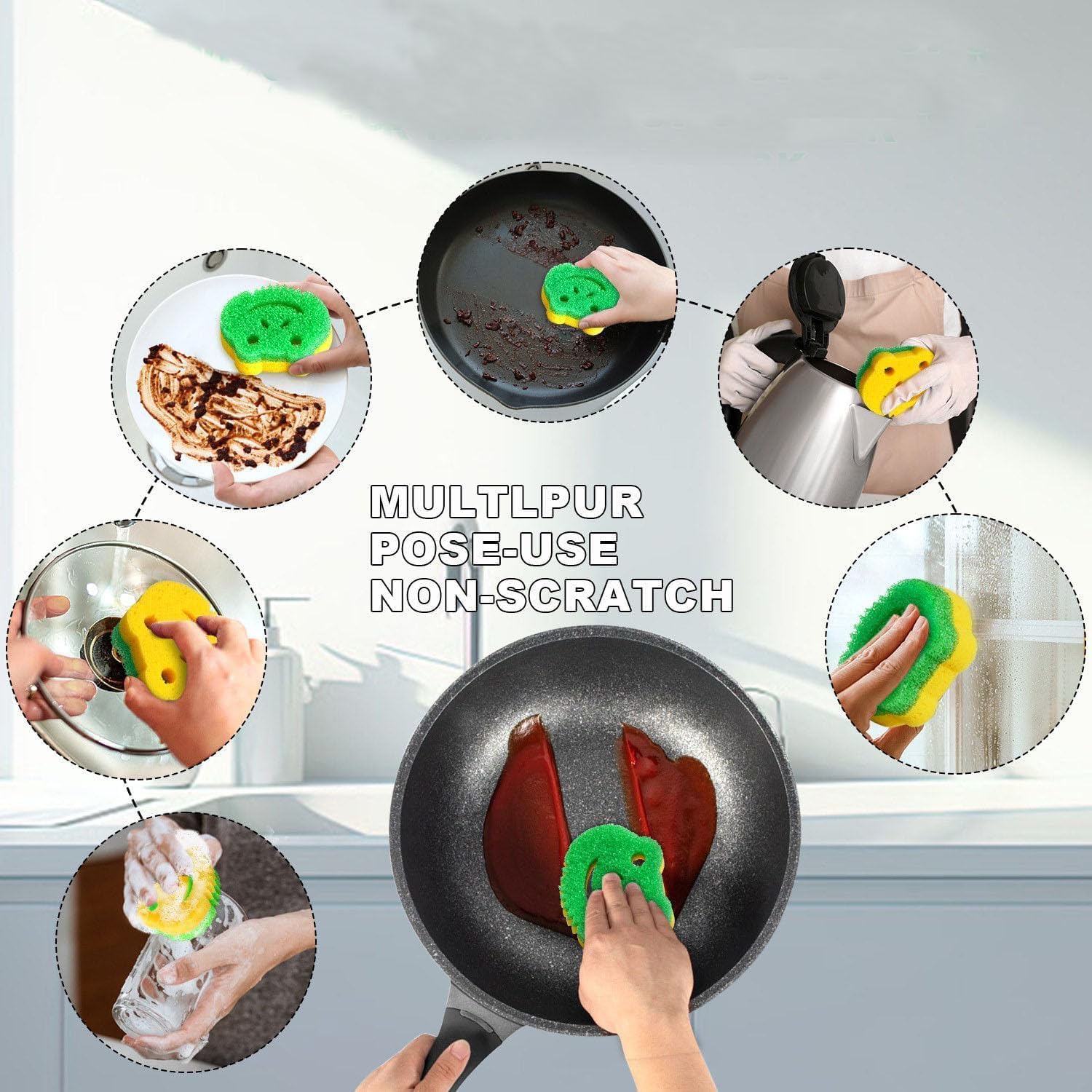 5 Pack Frog Dual-Sided Multi-Functional Scrub Sponge, Dual-Sided Temperature Controlled Kitchen Sponge for Dishes,Furniture,Scrub Sponges Household Cleaning Pads Bathroom Wall Cleaner - Image 5