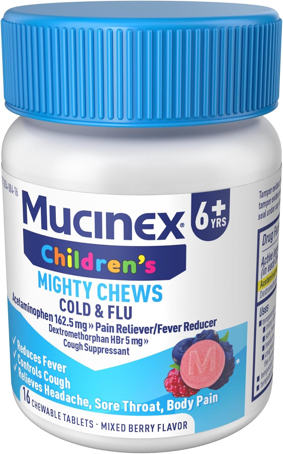 Mucinex Children's Mighty Chews Cold and Flu Medicine, Easy to Dose Children's Acetaminophen & Dextromethorphan, Kids Cough Medicine, Ages 6+, Mixed Berry Flavor, 16 Medicated Chewable Tablets - Image 13