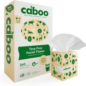 Caboo Tree Free Facial Tissue Paper, Tissue Box with 60 Sheets Per Cube, Total of 6 Cubes, 360 Total Tissues
