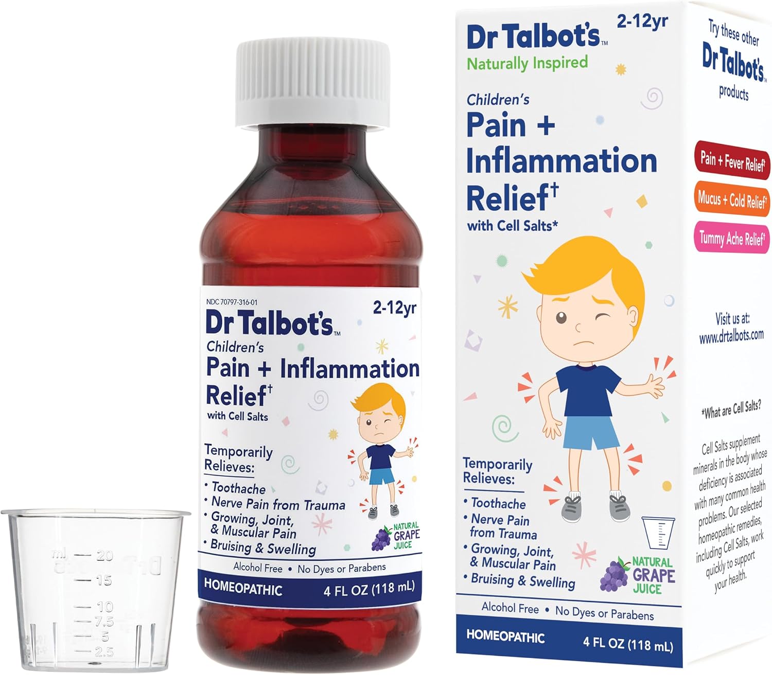 Dr. Talbot's Pain + Inflammation Relief Liquid Medicine for Children, Includes Dosage Cup, Grape Juice Flavor, 4 Fl Oz (Packaging May Vary) - Image 2