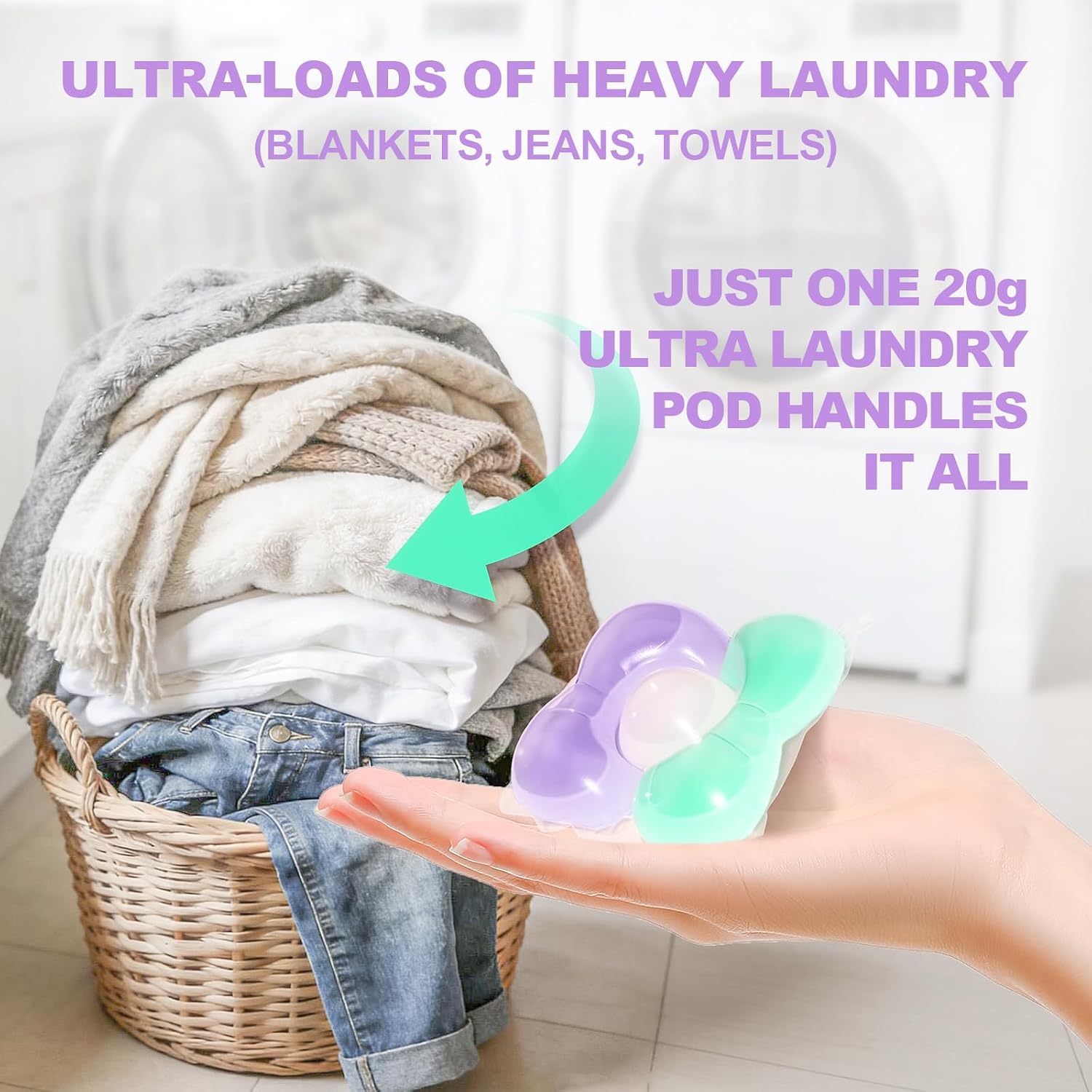 80-Count Laundry Detergent Pods, 5-in-1 Ultra Concentrated Pacs for Large Loads, 1 Pod Equals 2 Regular Ones, Stain Remover, Color Protector, Fabric Care, Deep Clean, HE Compatible (Pear & Freesia) - Image 8