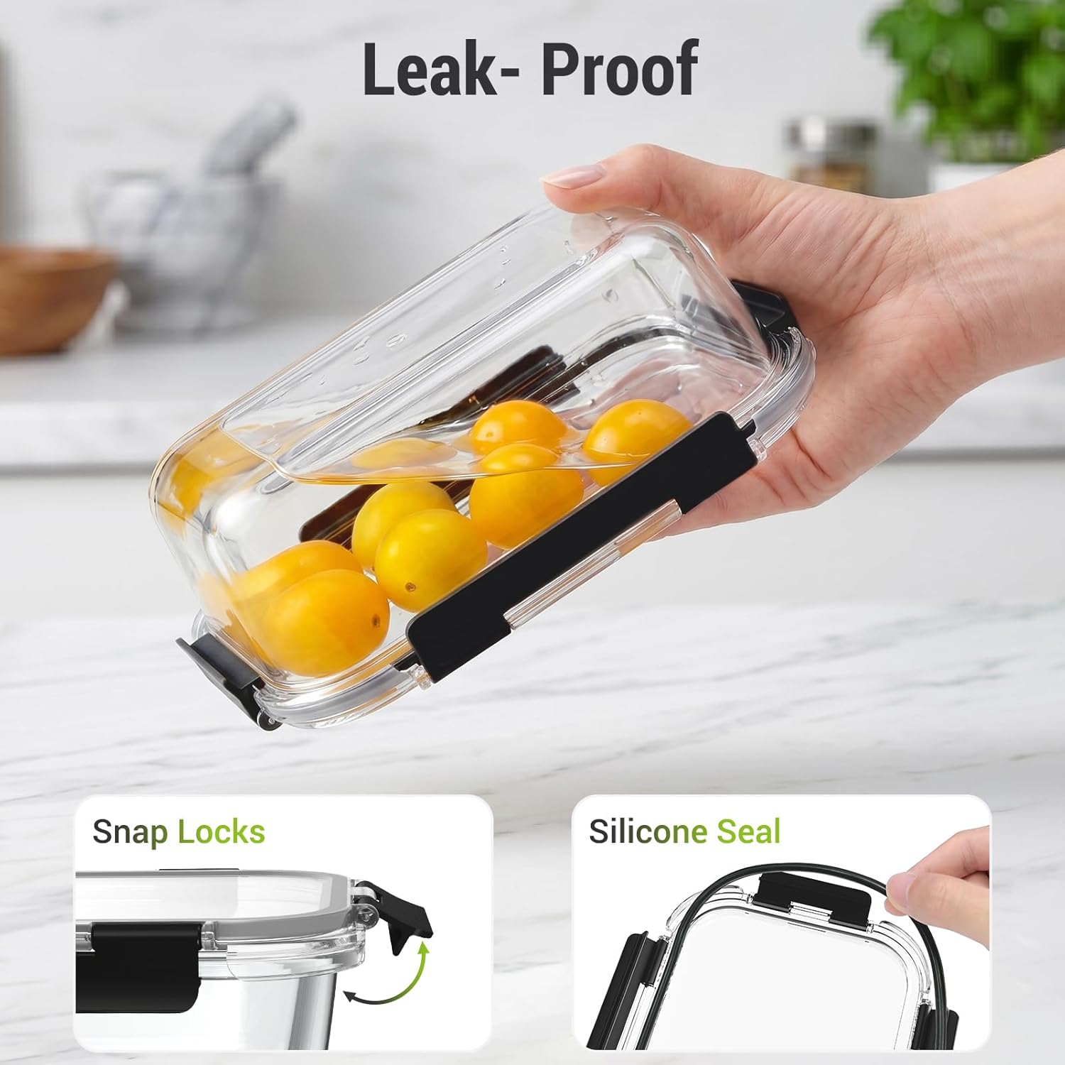 Dealusy 10 Sets (20-Piece) 4.5 Cup & 1.5 Cup Glass Food Storage Containers with lids, Airtight Leak-proof Glass Meal Prep Containers with Lids, Microwave Oven Freezer Dishwasher Safe, Black - Image 5