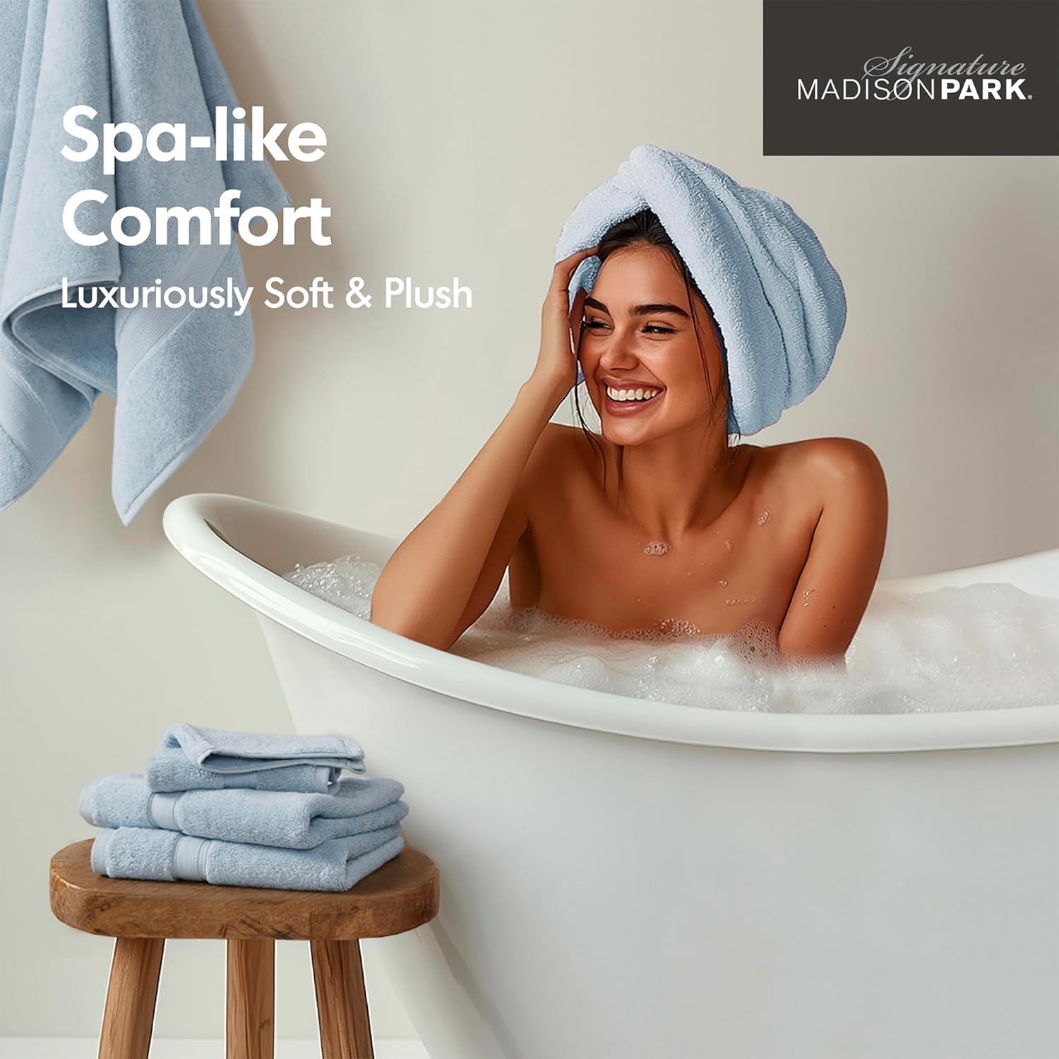 Madison Park 800GSM Bathroom Towel Set of 8 100% Cotton Bath Towel Set for Bathroom Luxurious Highly Absorbent 2 Bath Towels 2 Hand Towels 4 Washcloths Quick Dry Spa Quality Light Blue - Image 5