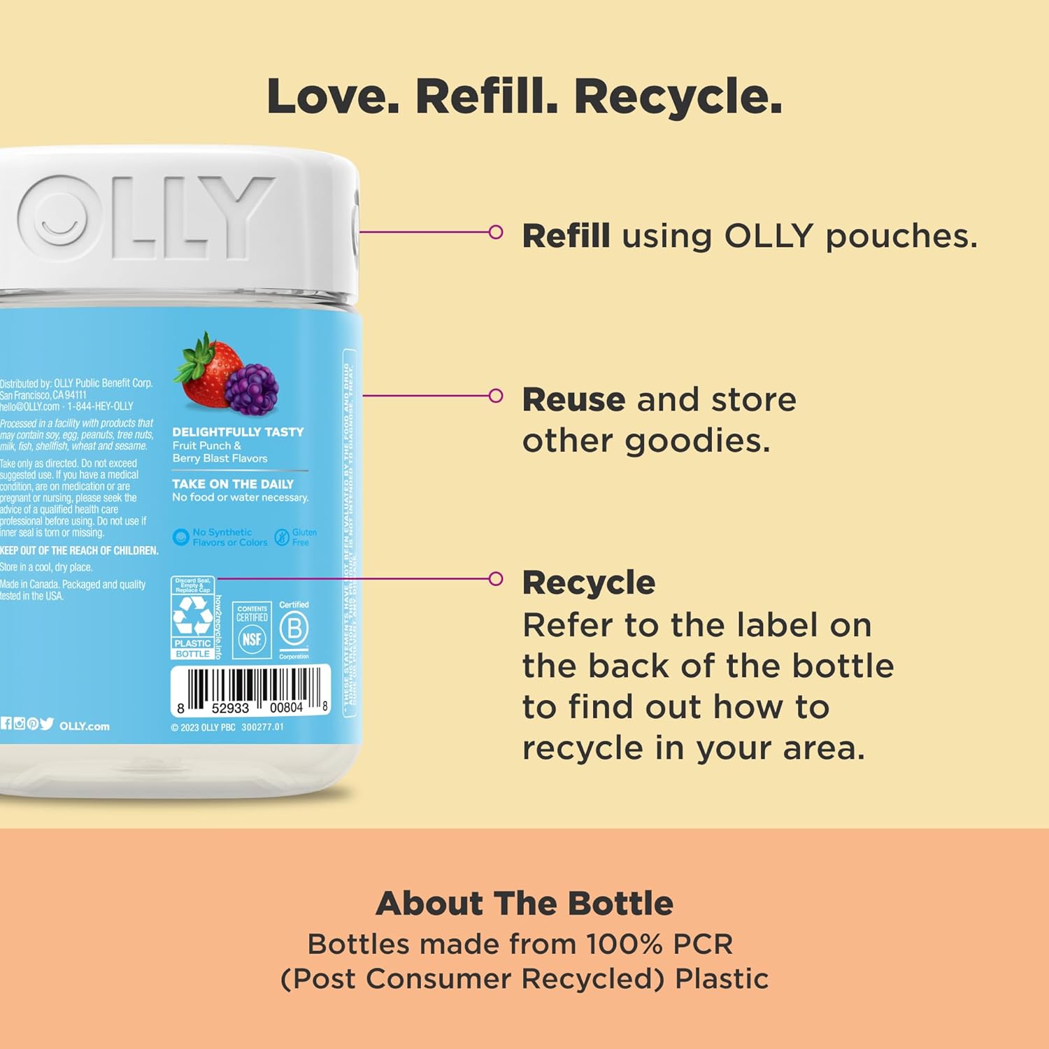 OLLY Kids Multivitamin & Probiotic Gummy, Digestive Support, Vitamins A, D, C, E, B, Zinc, Chewable Supplement, Berry Flavored, 50 Day Supply - 100 Count - Image 5