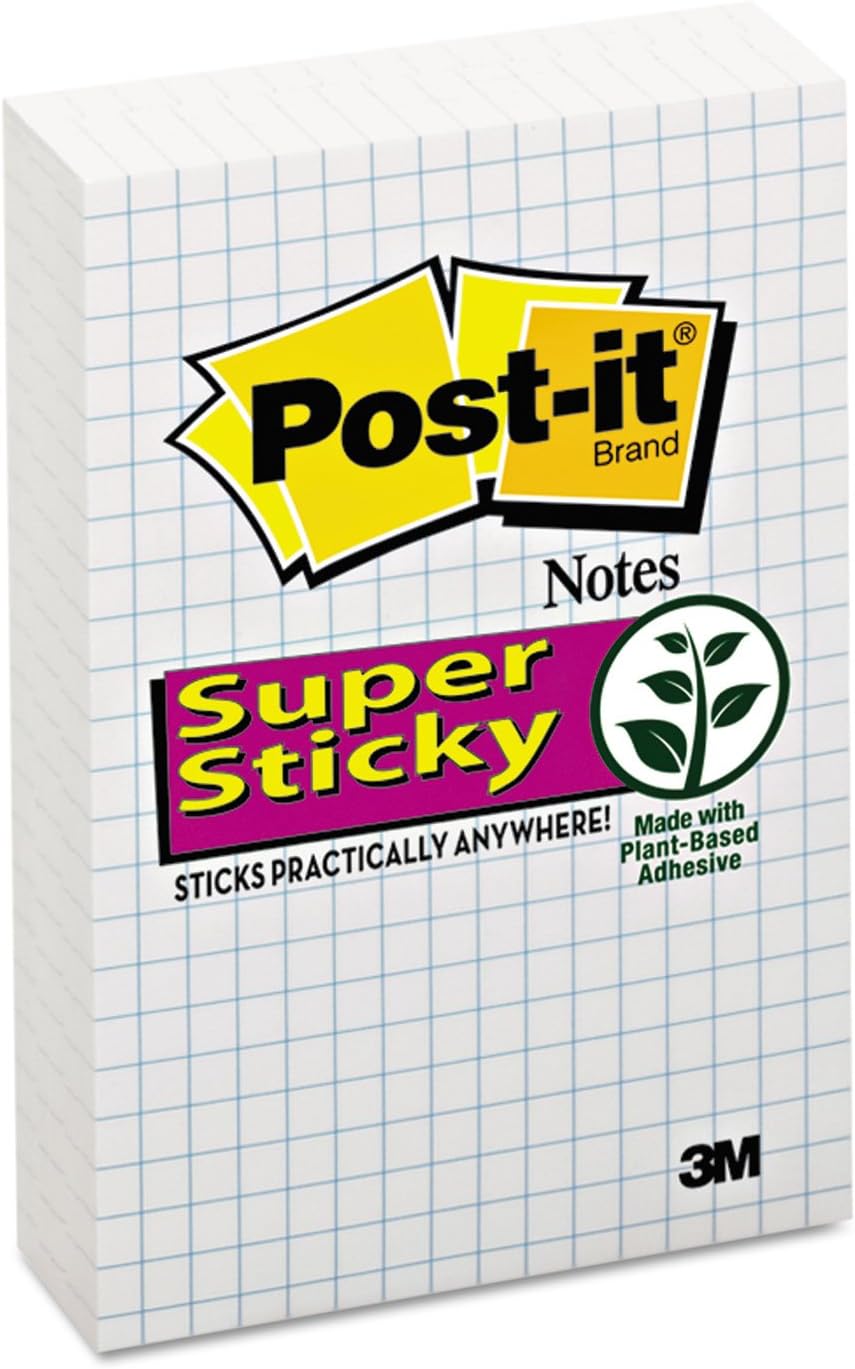 Post-it Super Sticky Notes, 6 Grid Lined Sticky Note Pads, 4 x 6 in, School Supplies, Office Products, Notes for Vertical Surfaces, Monitors, Walls and Windows, White with Blue Grid - Image 4