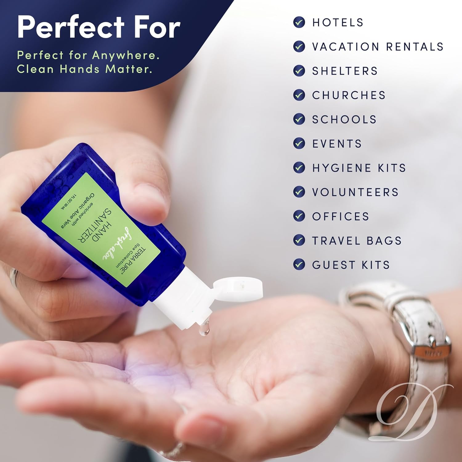 Terra Pure Hand Sanitizer Gel, 1 oz 50 Pack, Alcohol Free Silver Citrate Formula with Aloe Vera and Vitamin E, Non Drying Bulk Travel Size for Hotels, Gyms, Schools, Offices, Events - Image 3
