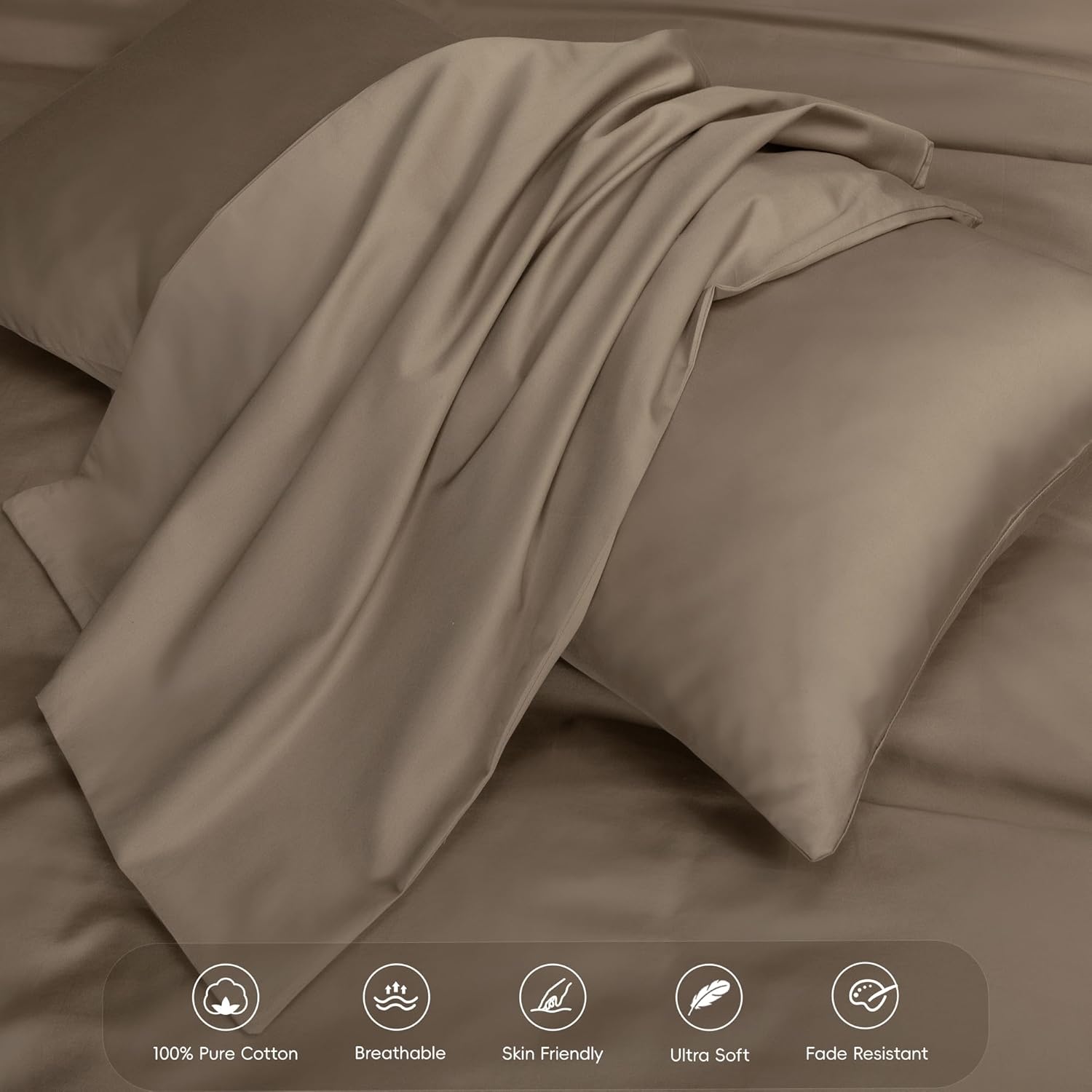 MooMee Duvet Cover Set, 100% Extra Long Staple Cotton 600 Thread Count Sateen Smooth Luxury Breathable Hotel Quality Cooling Bedding for All Season, 3 Pieces (Mocha Brown, Queen 90"x90") - Image 4