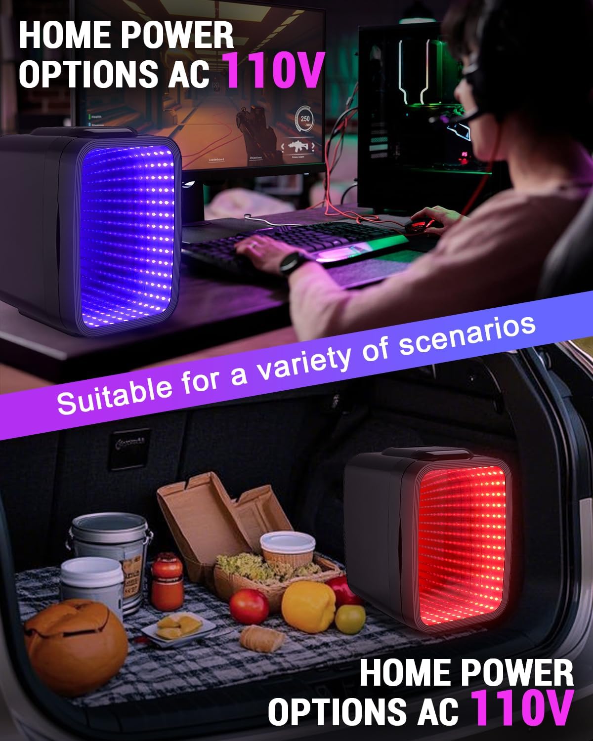 FANSEXPERT Mini Fridge, 4 Liter/6 Cans Small Refrigerator With Dimmable LED Light,AC/DC Portable Mini Cooler and Warmer, Gaming Small Fridge for Bedroom,Office,Gaming Room and Car (Black) - Image 6