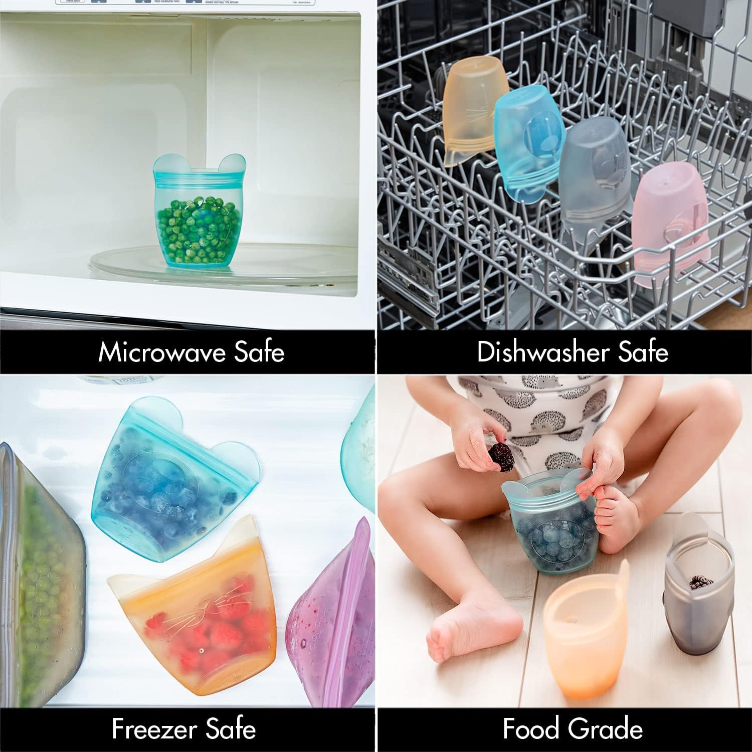 Zip Top Reusable 100% Silicone Baby + Kid Snack Containers- The only containers that stand up, stay open and zip shut! No Lids! Made in the USA - Gray Dog - Image 3