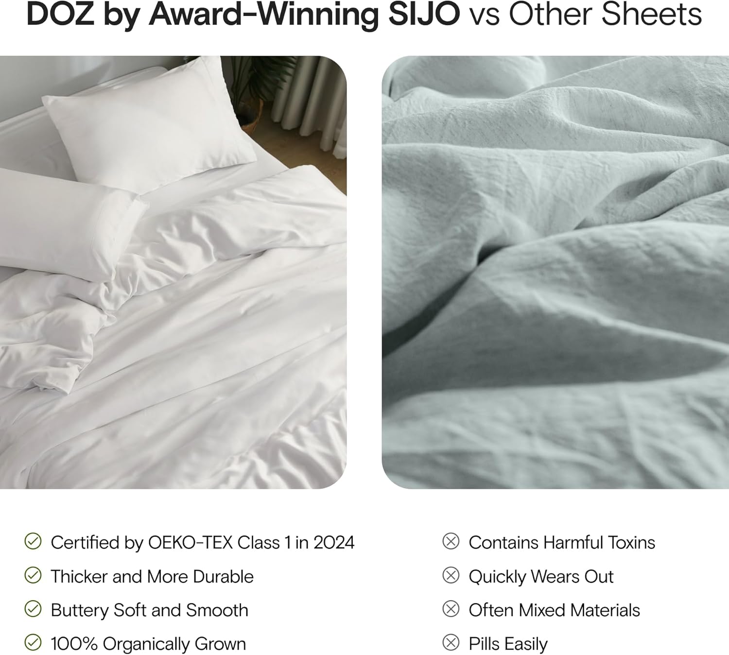 DOZ Sheet Set, 100% Viscose derived from Bamboo, Organically Grown, Buttery Soft, Cooling Sheets, High GSM, Deep Pockets - 4 Piece - 2 Pillowcases 1 Fitted 1 Top Sheet (Forest, Queen) - Image 7
