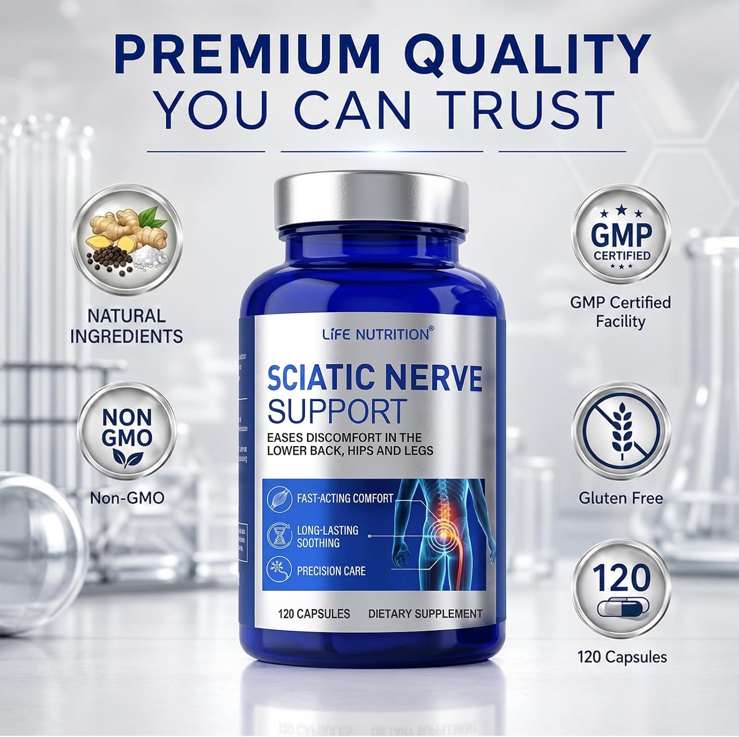 Sciatica Pain Relief & Nerve Pain Relief Supplement - Advanced Nerve Comfort Formula with R-ALA & Vitamin B Complex - Soothes Leg & Back Discomfort, 120 Capsules - Image 10