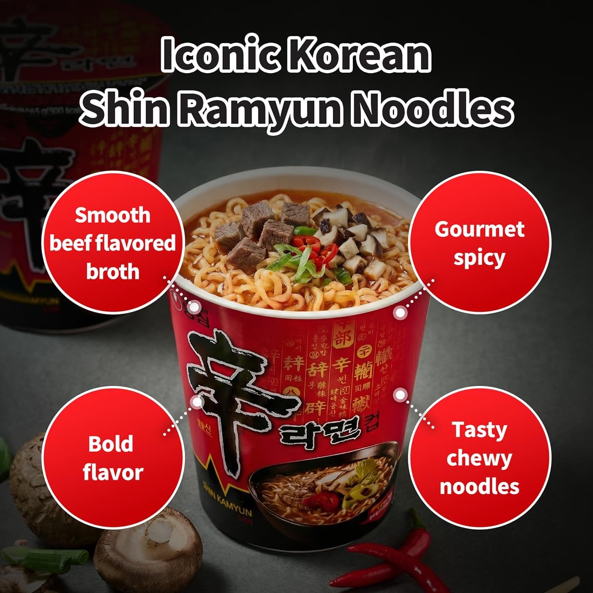 Nongshim Shin Ramyun Cup of Noodles, Spicy Signature Korean Instant Ramyun, Rich Beef Flavored Broth, Quick and Easy, Microwaveable Cup, 2.64 oz (Pack of 6) - Image 6