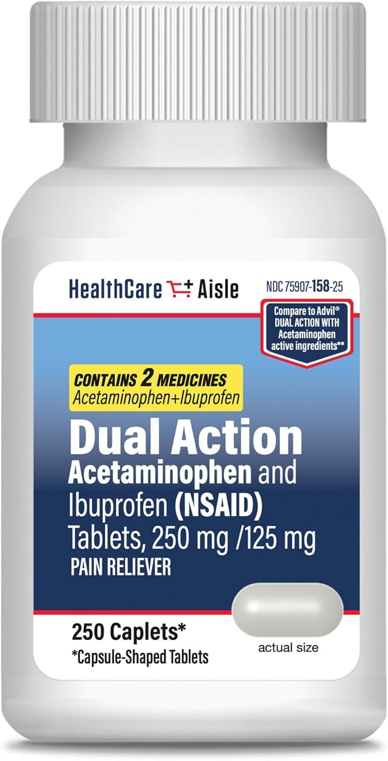 HealthCareAisle Dual Action Acetaminophen and Ibuprofen (NSAID) Tablets, 250 mg /125 mg Pain Reliever - 250ct Caplets - Image 2