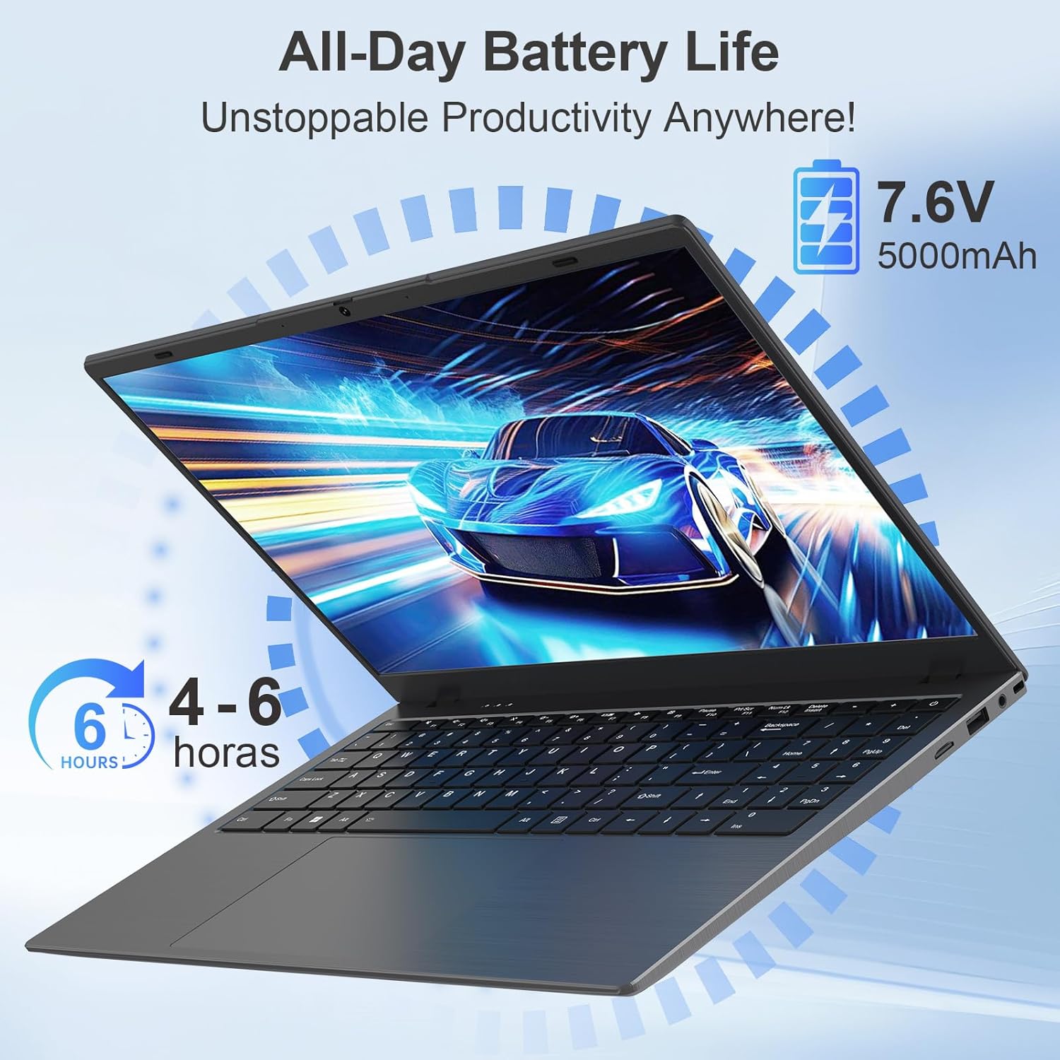 15.6 Inch Laptop, 8GB RAM 256GB SSD Laptop Computer, FHD IPS Display, Pentium 6500Y up to 3.4GHz, Lightweight Student Laptop for School & Business, Quiet Fanless Design, USB-C, WiFi 5 - Image 8