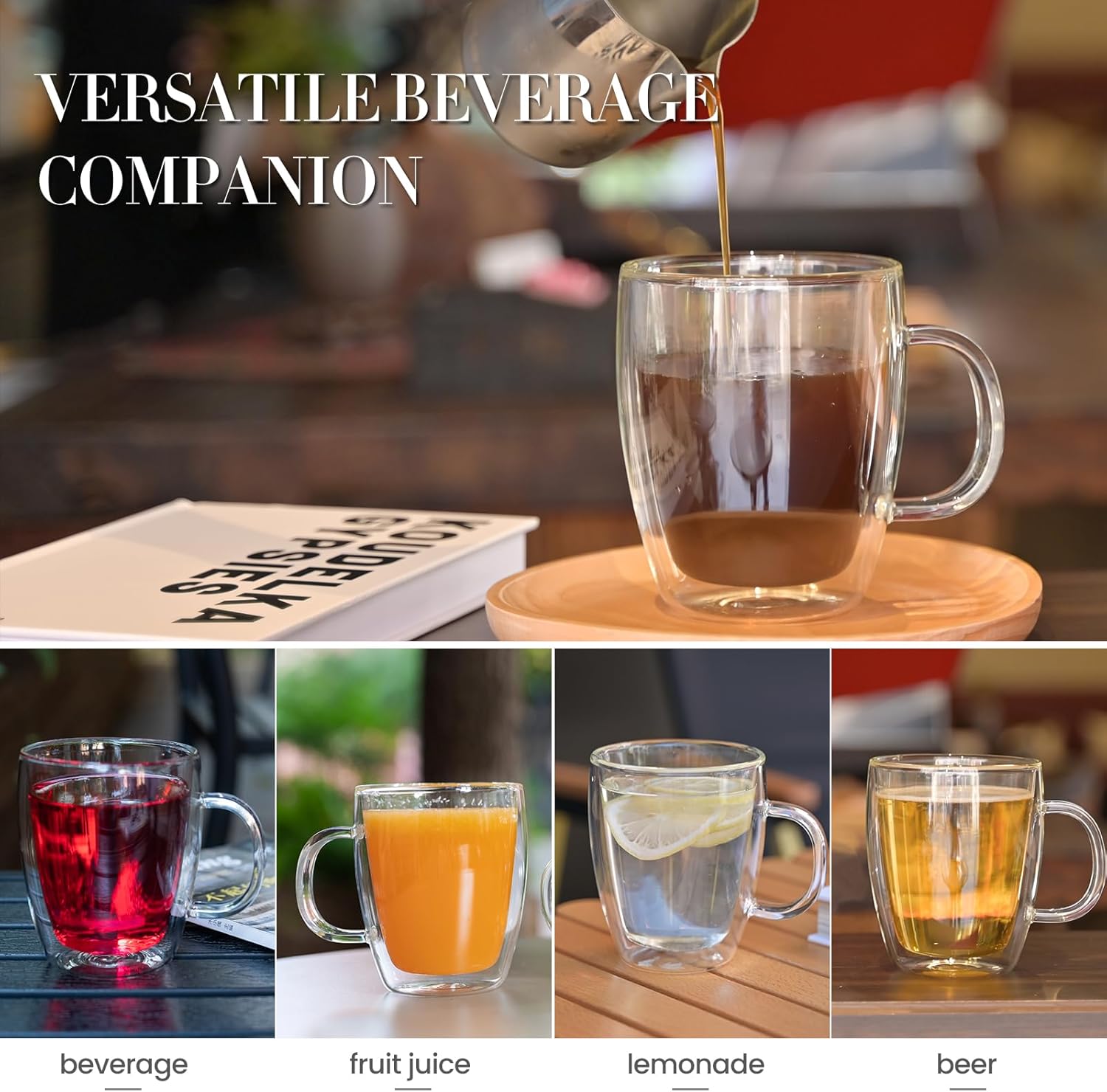 YUNCANG Double Wall Coffee Mugs, (4-Pcak) 16 Ounces-Clear Glass Cups with Handle,lnsulated,Cappuccino,Tea,Latte Cups,Beverage Glasses Heat Resistant - Image 5