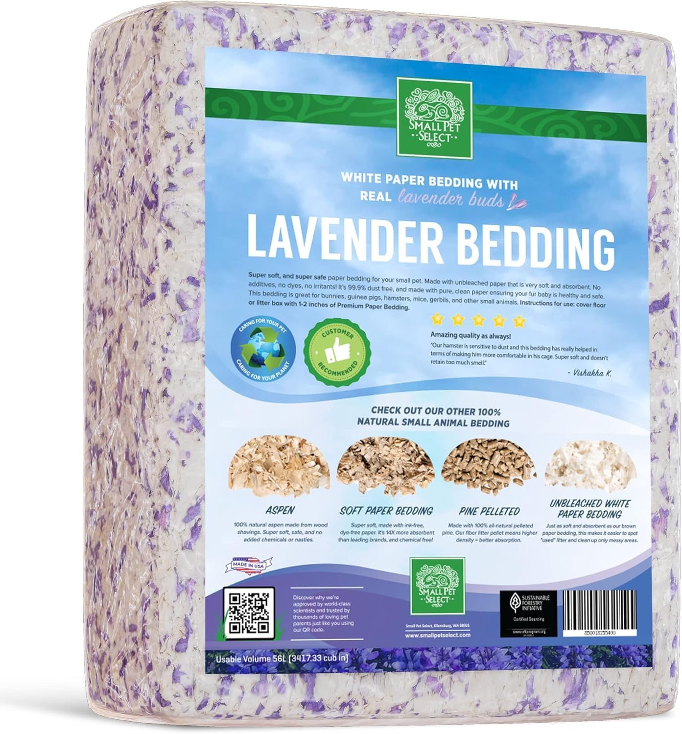 Small Pet Select Lavender Bedding, Paper Bedding with Real Lavender, Soft Animal Bedding with Odor Control for Guinea Pig, Rabbit, Hamster, or Bunny, Cage Accessories, Made in USA, 56L - Image 4