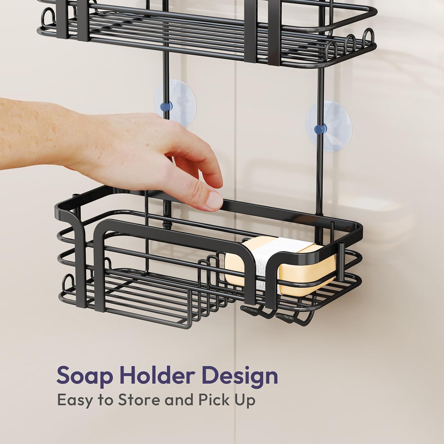 SWTYMIKI Shower Caddy Hanging Organizer - Over the Door Shower Caddy with Soap Holder, 11 Hooks, 2 Installation Ways, Stainless Steel Rustproof Bathroom Organizer, Black - Image 6