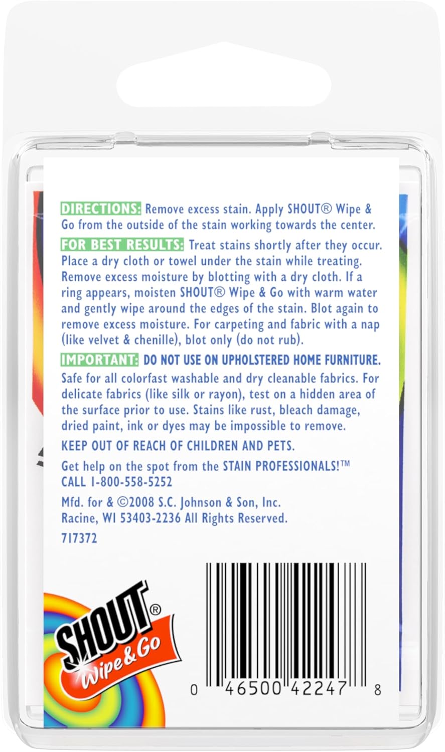 Shout Wipes, Wipe and Go Instant Stain Remover, Laundry Stain and Spot Remover for On-the-Go, 4 Wipes (Pack of 1) - Image 3