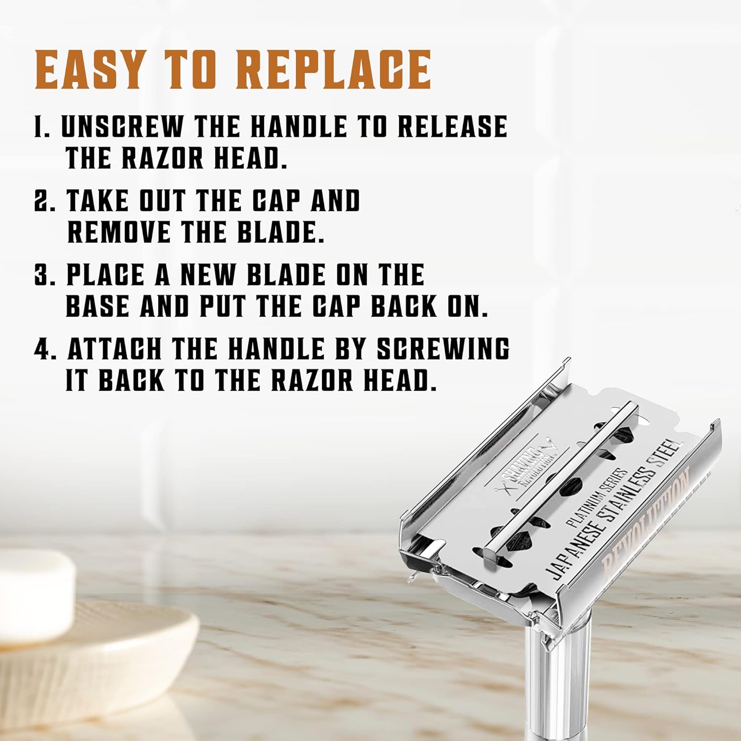 SHAVING REVOLUTION Double Edge Razor Blades - Men's Safety for Shaving Platinum Japanese Stainless Steel a Smooth, Precise and Clean Shave - 50 Count - Image 6