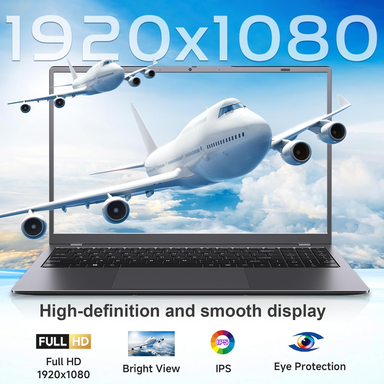 15.6 Inch Laptop, 8GB RAM 256GB SSD Laptop Computer, FHD IPS Display, Pentium 6500Y up to 3.4GHz, Lightweight Student Laptop for School & Business, Quiet Fanless Design, USB-C, WiFi 5 - Image 5