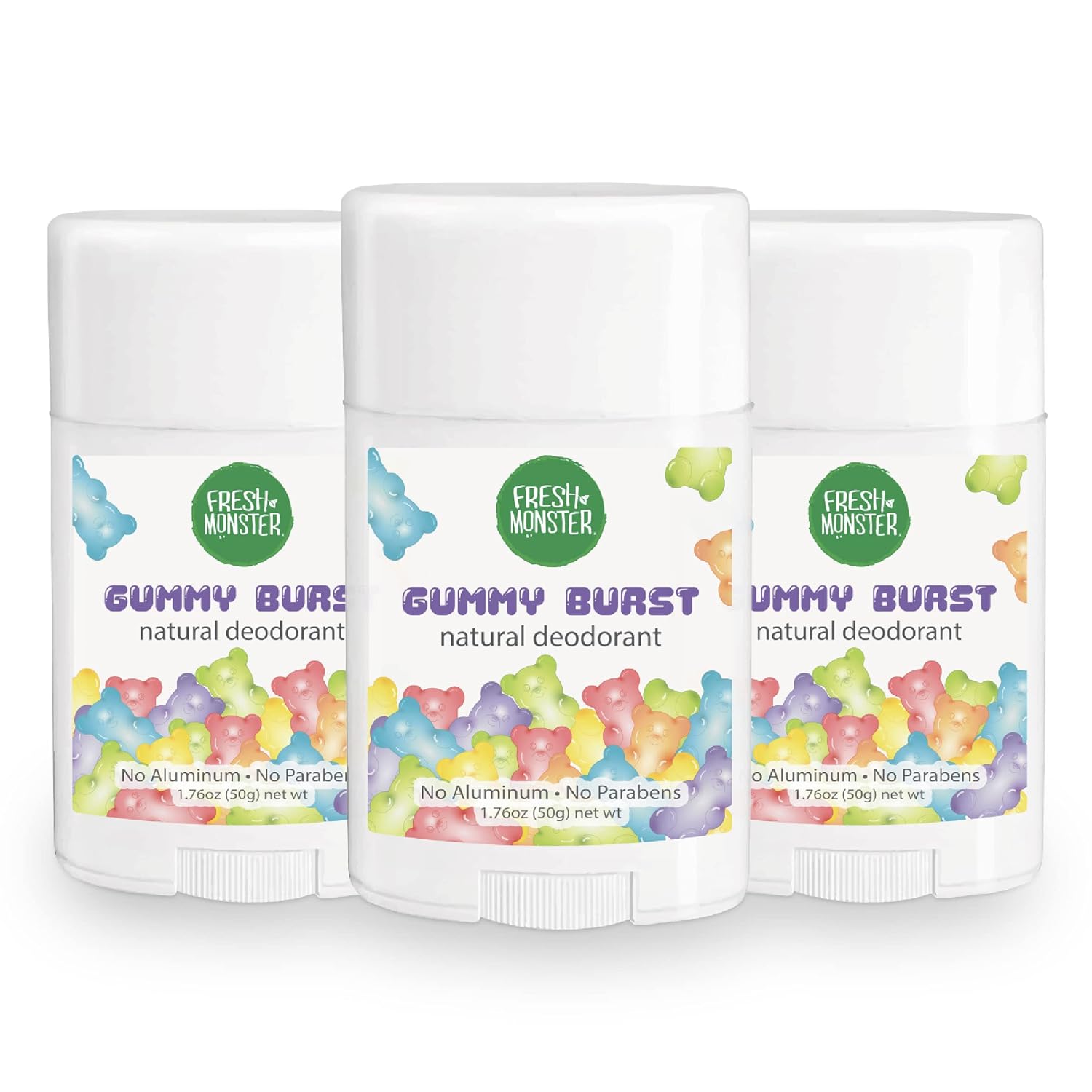 Fresh Monster Natural Deodorant for Kids & Teens I Mom's Choice Gold Award Winner | Aluminum-Free, Paraben-Free, Hypoallergenic I 24-Hour Protection I Gummy Burst Scent I 1.76 oz (3) - Image 2