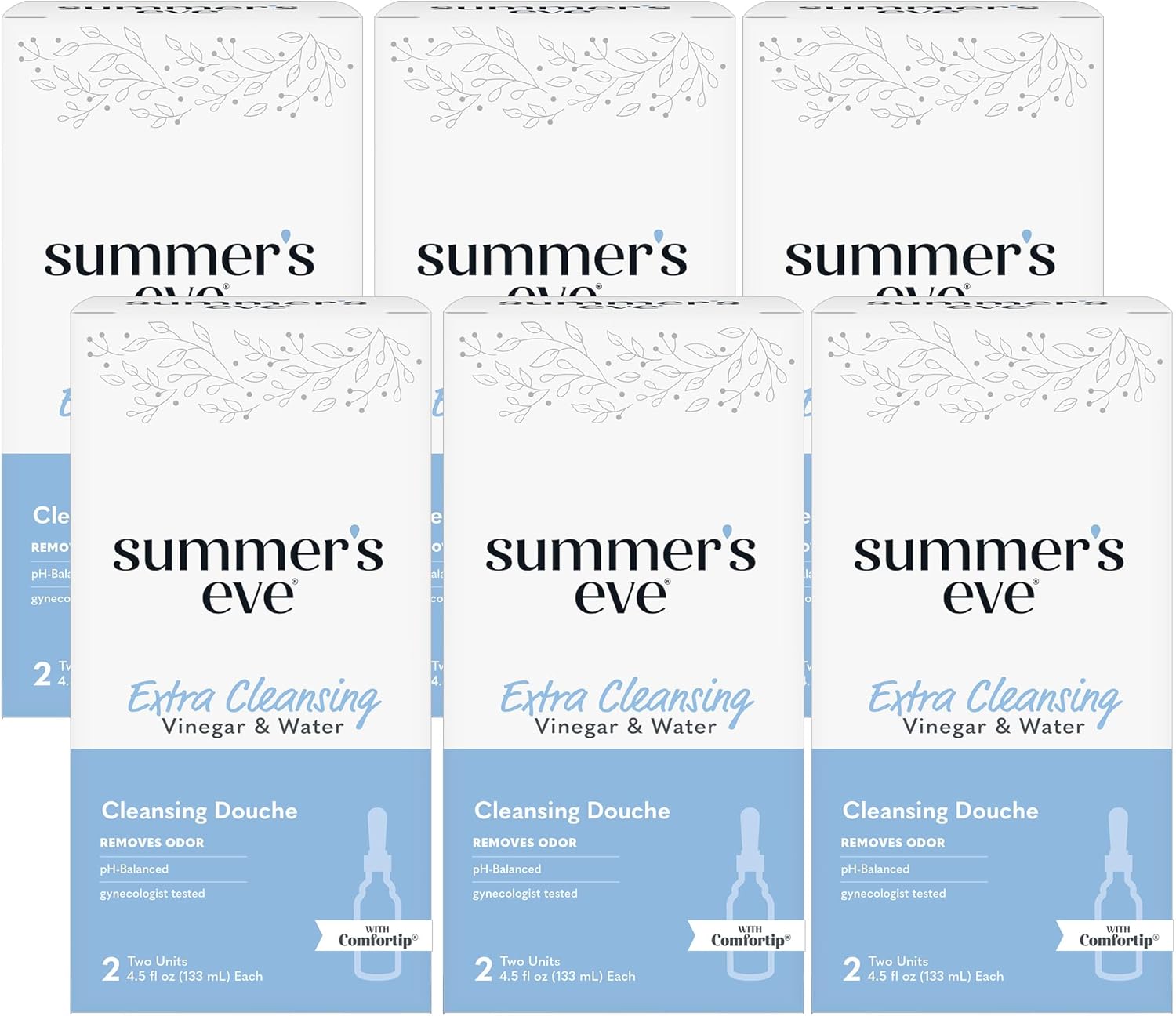 Summer’s Eve Extra Cleansing Vinegar and Water Feminine Cleansing Douche, Odor Control, pH Balanced, Gynecologist Tested, with Comfortip, 4.5 Ounce Each, 2 Count (Pack of 6) Summer’s Eve Extra Cleansing Vinegar and Water Feminine Cleansing Douche, Odor Control, pH Balanced, Gynecologist Tested, with Comfortip, 4.5 Ounce Each, 2 Count (Pack of 6)